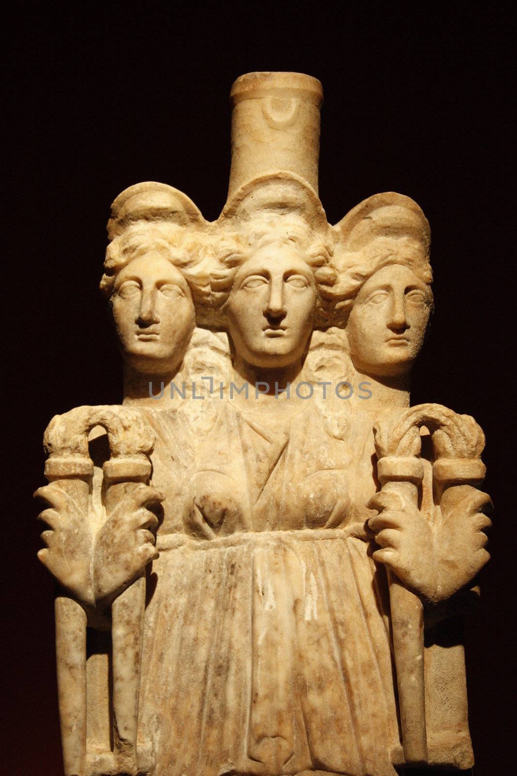 Hecate goddess marble antique sculpture in Archaeological Museum of Antalya, Turkey
