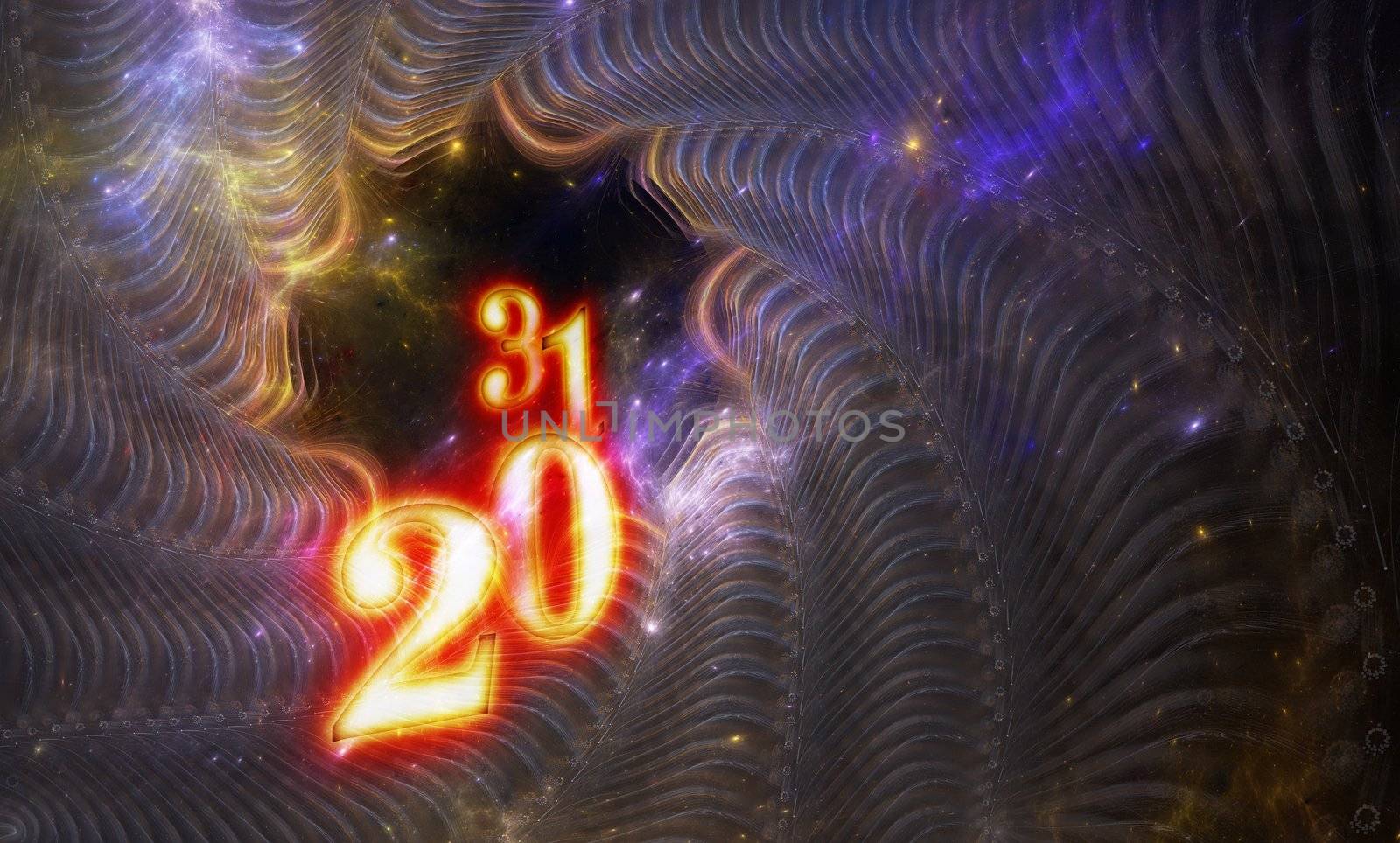 Illustration depicting year 2013 coming  from mysterious deep space tunnel
