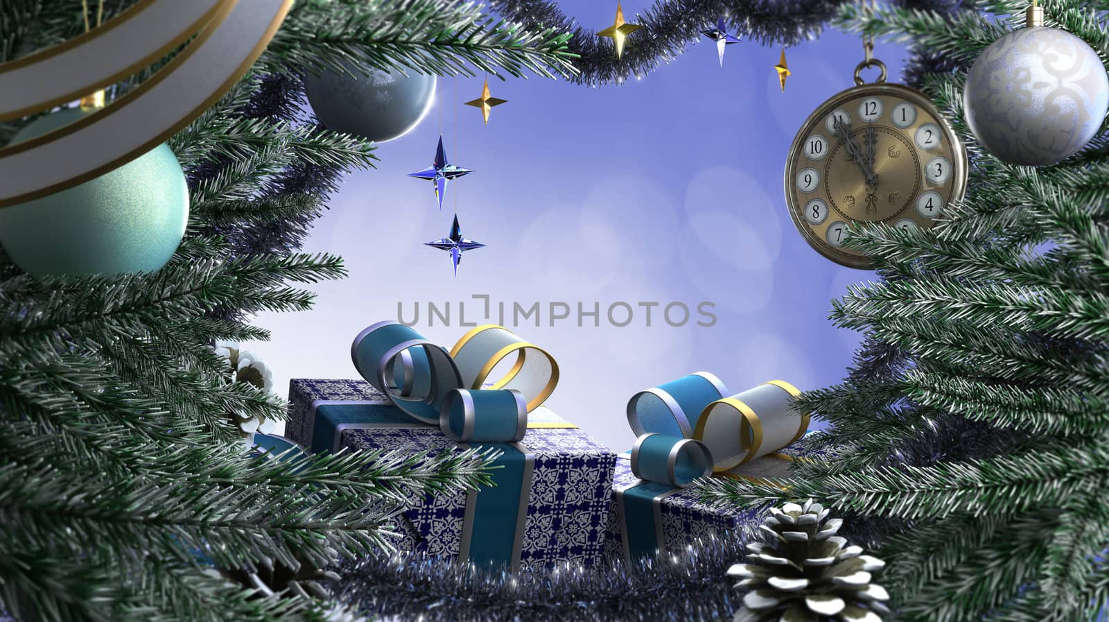 Happy New Year and Merry Christmas decorative border background by denisgo