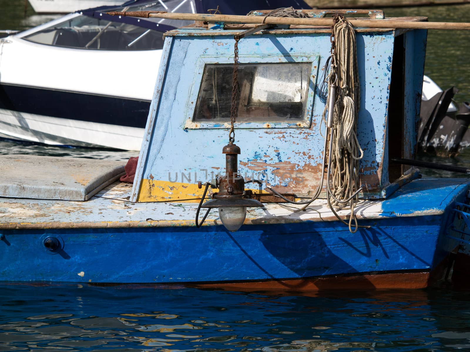 fishing boat with lantern and anchor