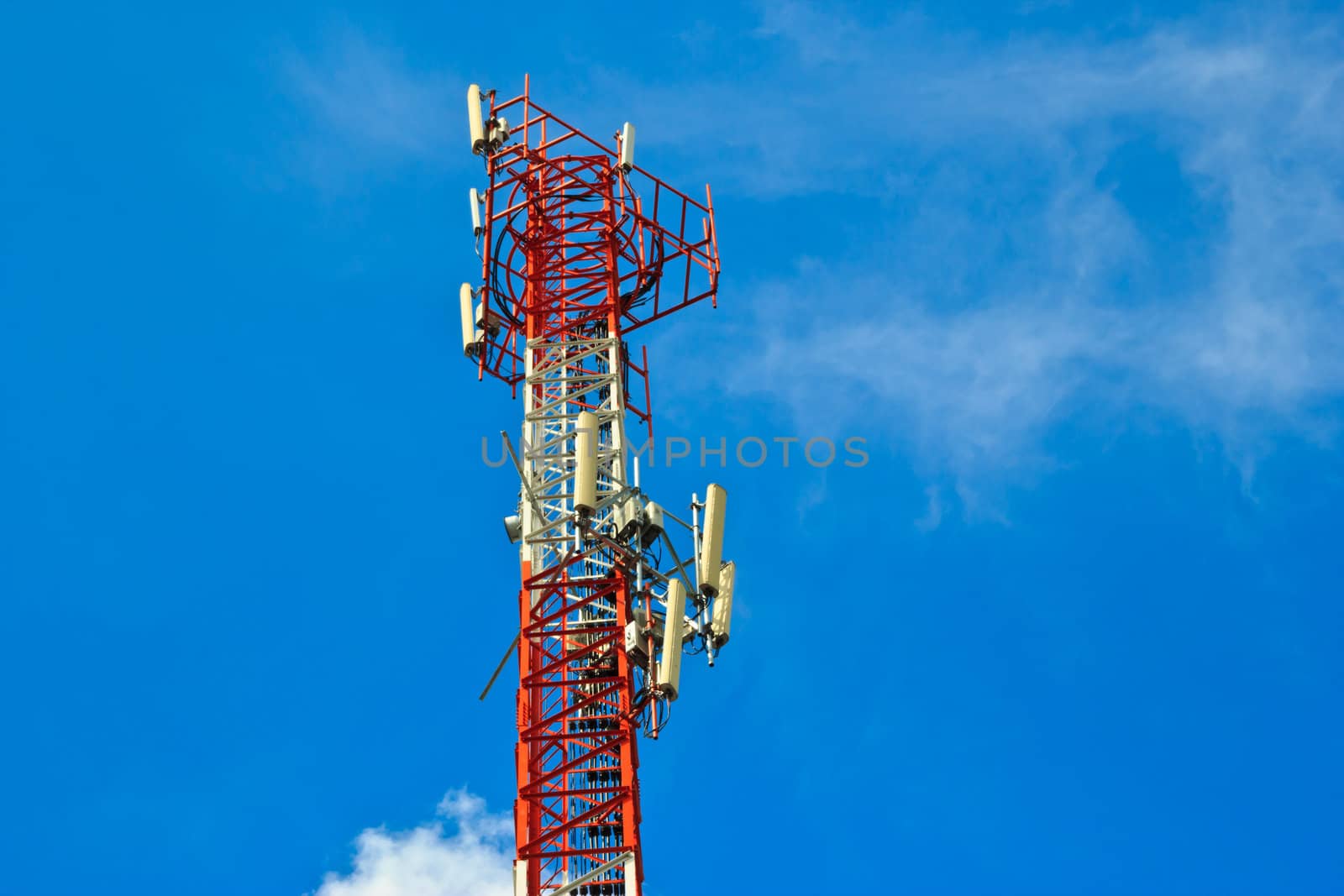 communications tower with a beautiful blue sky