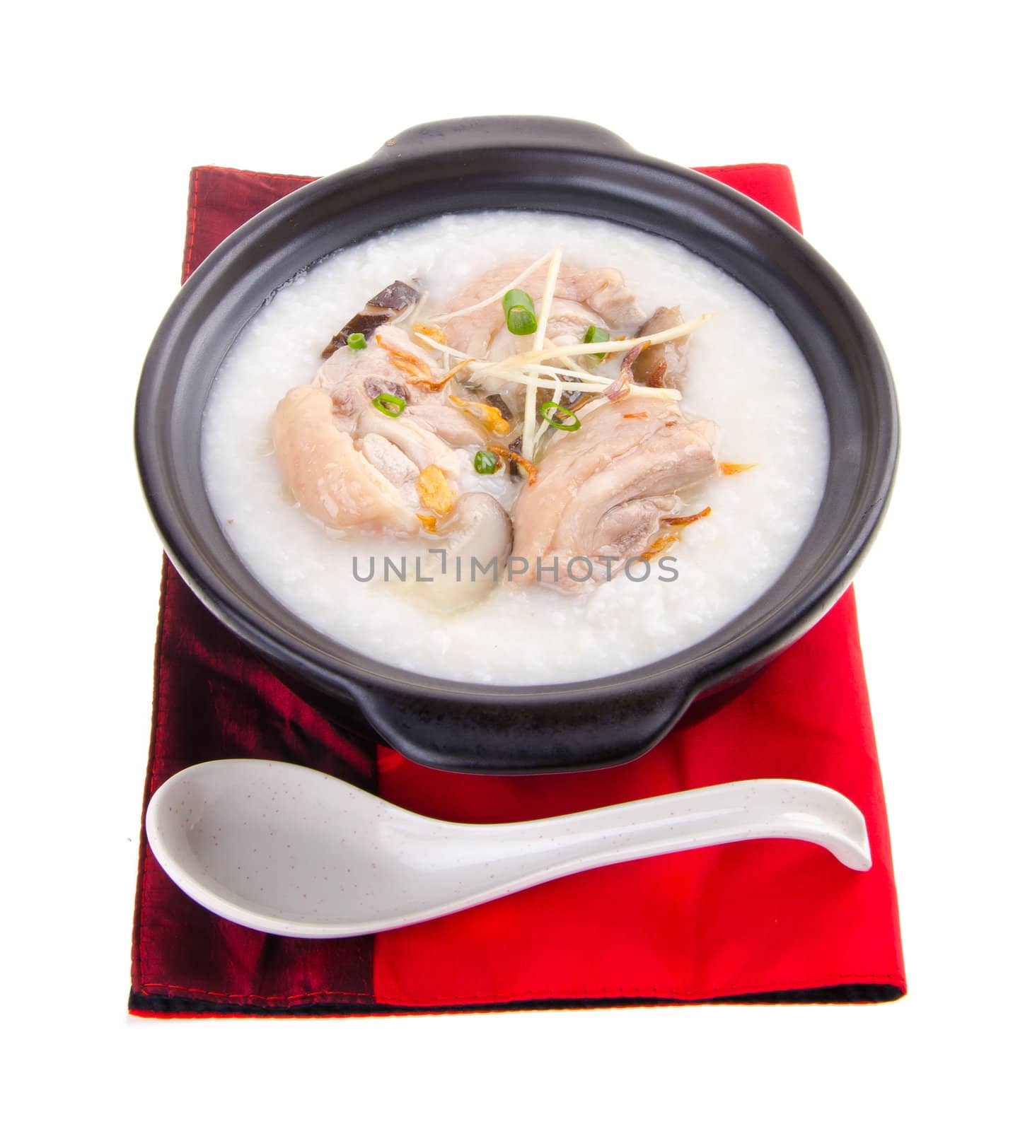 Porridge, chicken Porridge (congee) served in claypot