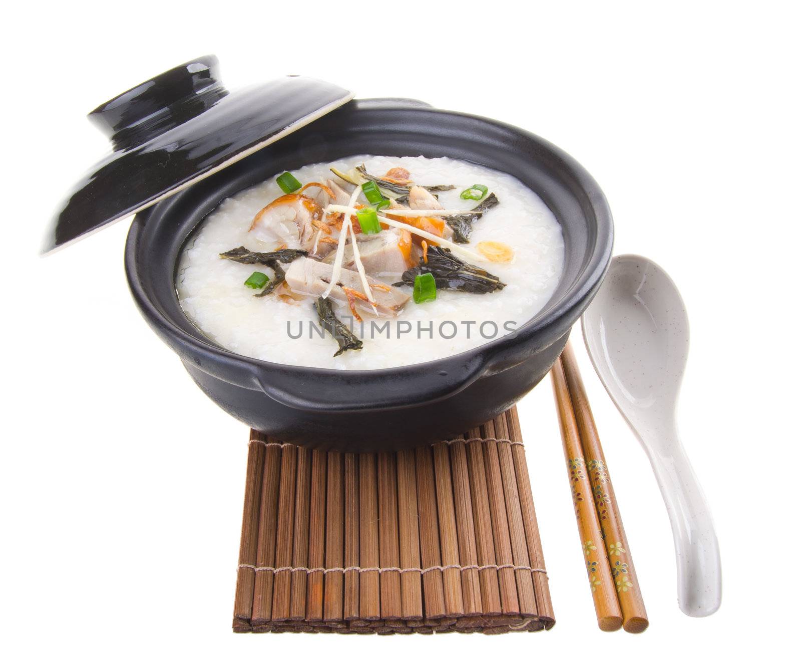 Porridge, pork Porridge (congee) served in claypot