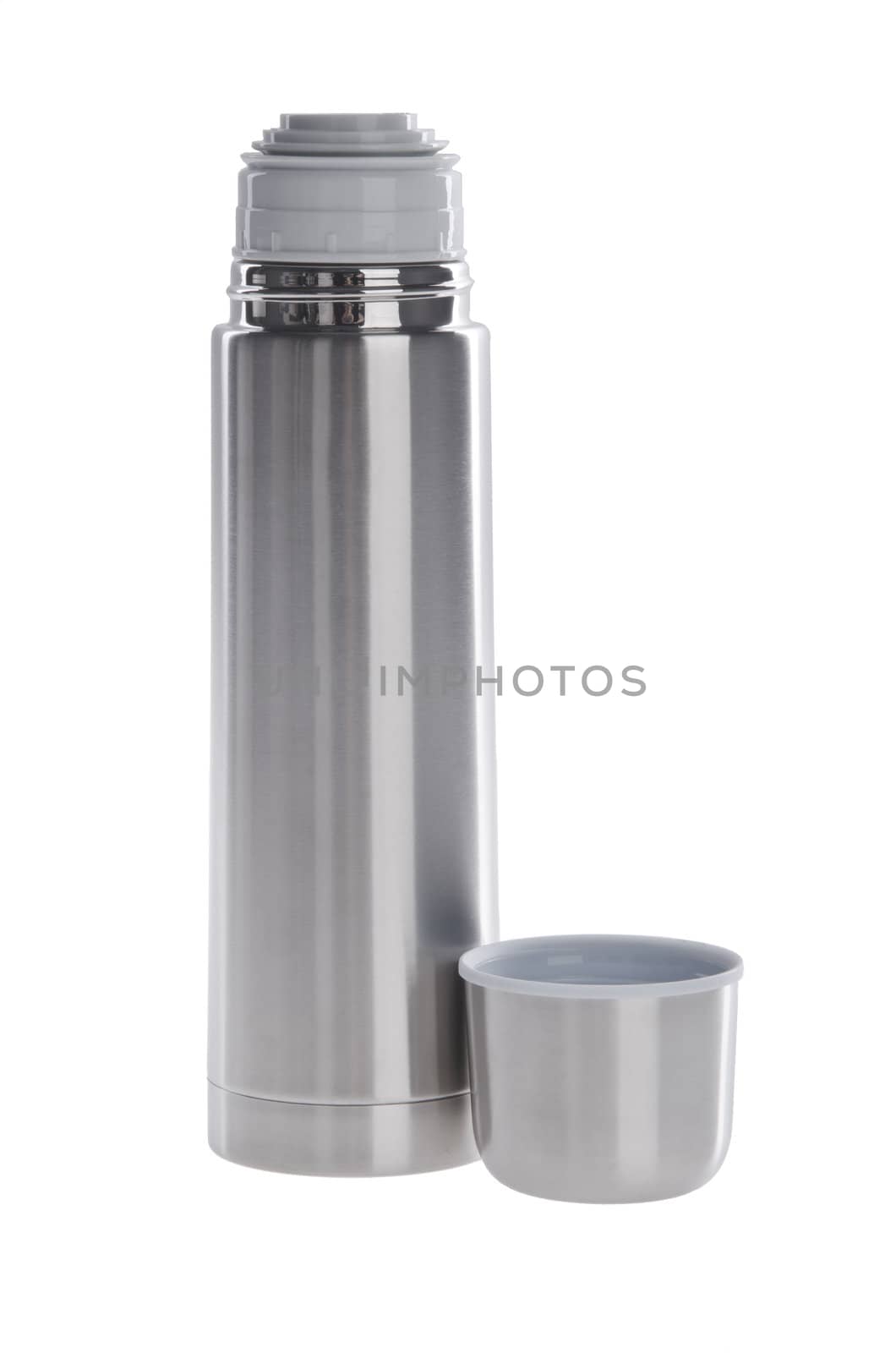 Thermo flask on the white background