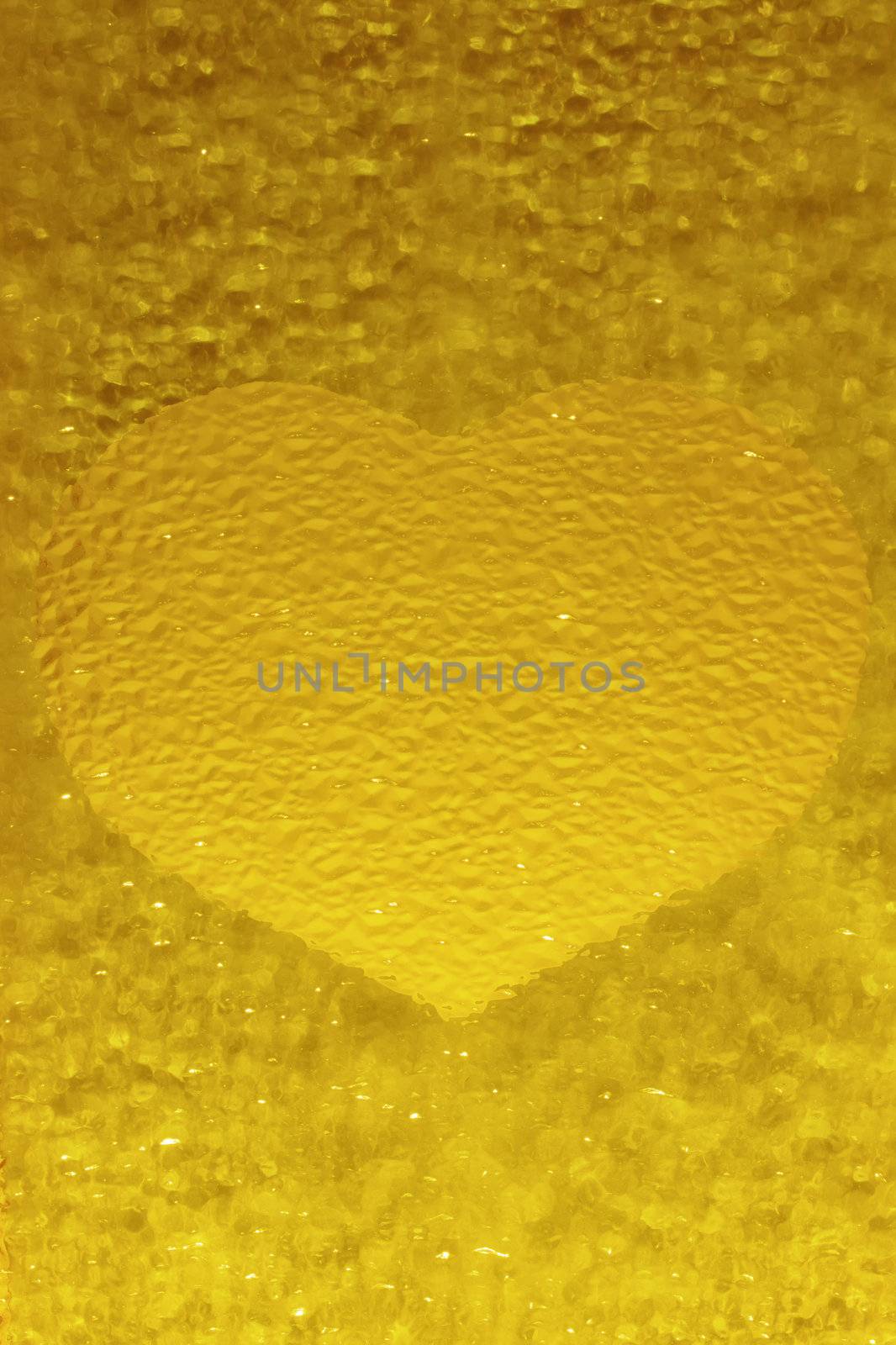 frozen golden heart with crystals in 3d