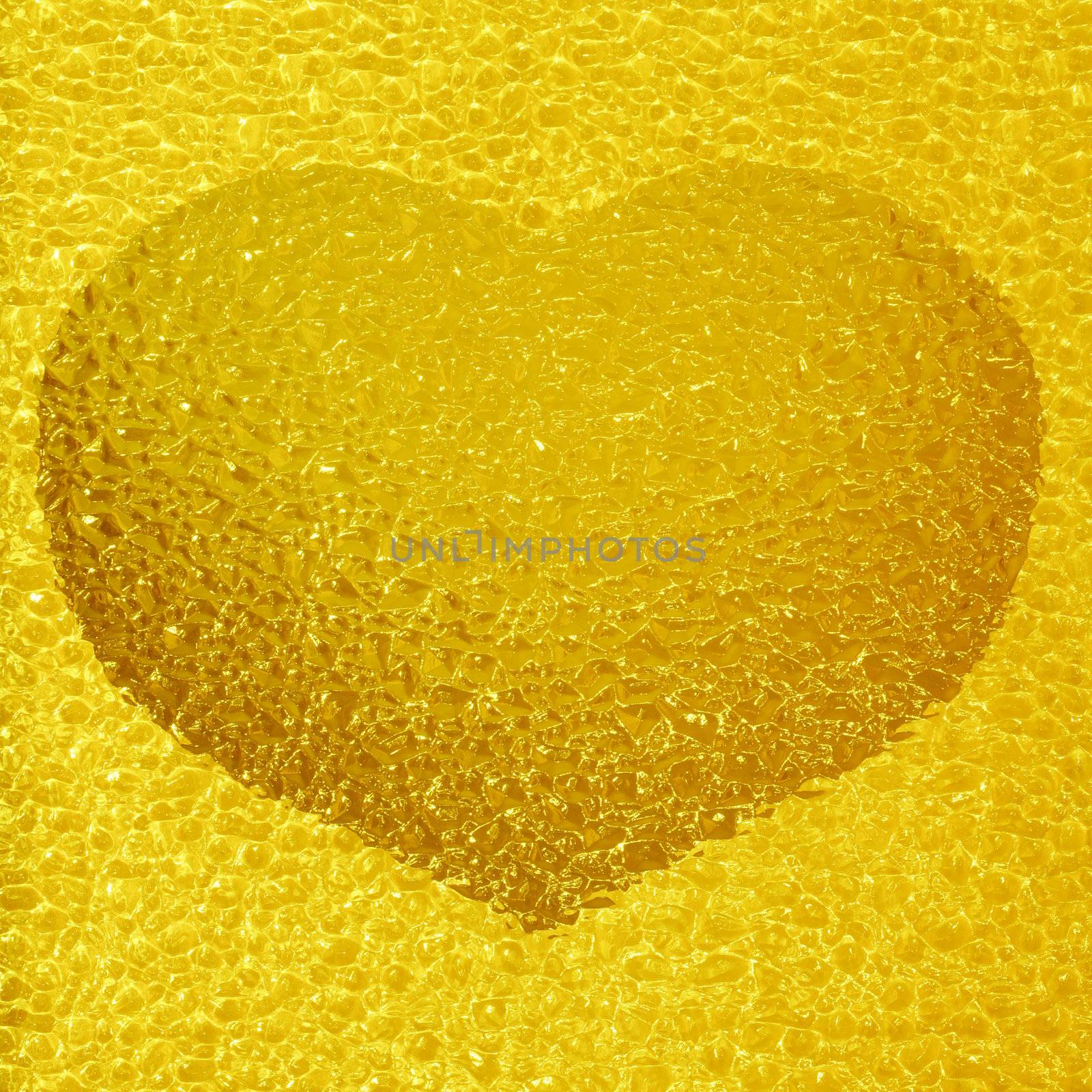frozen golden heart with crystals in 3d