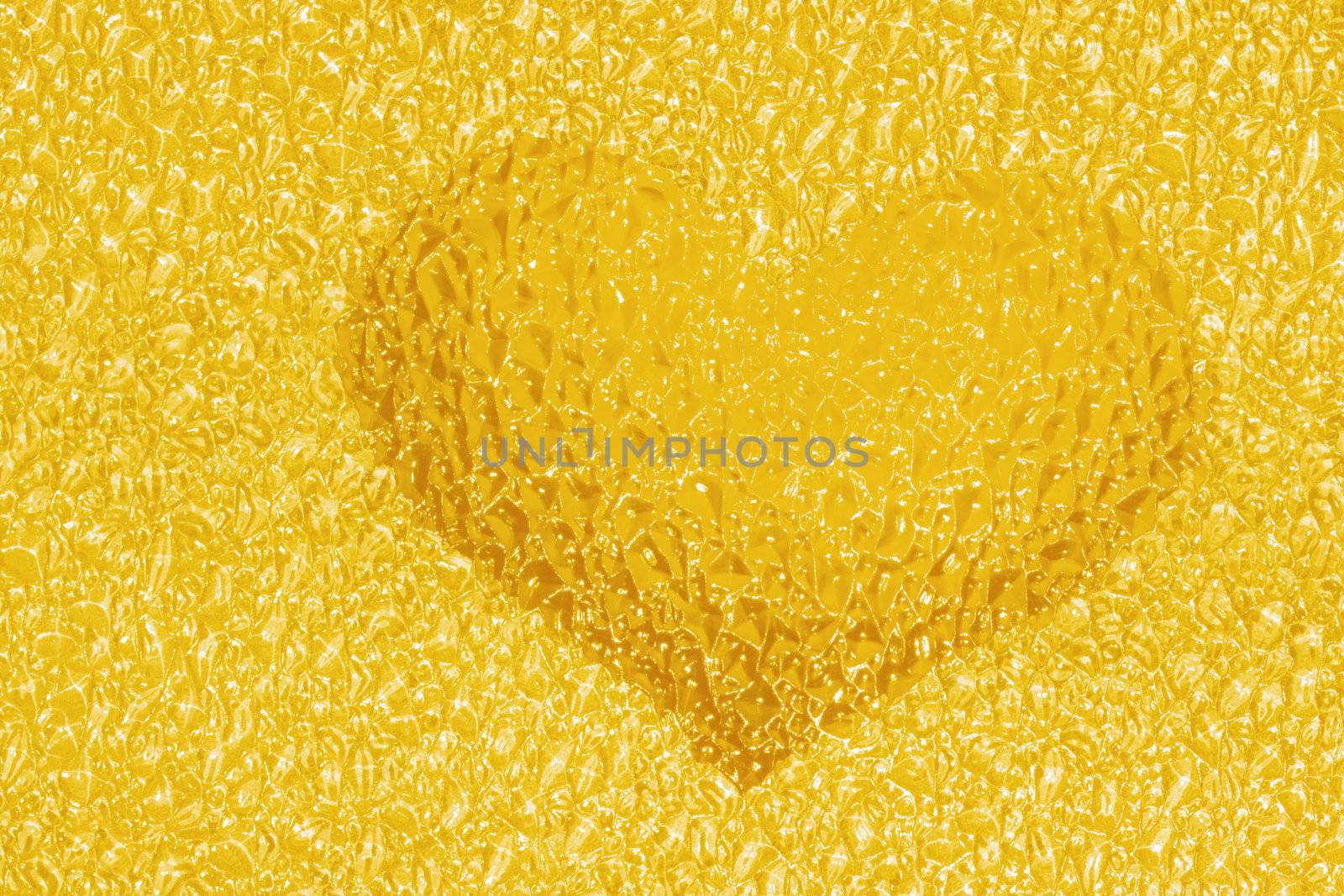 frozen golden heart with crystals in 3d