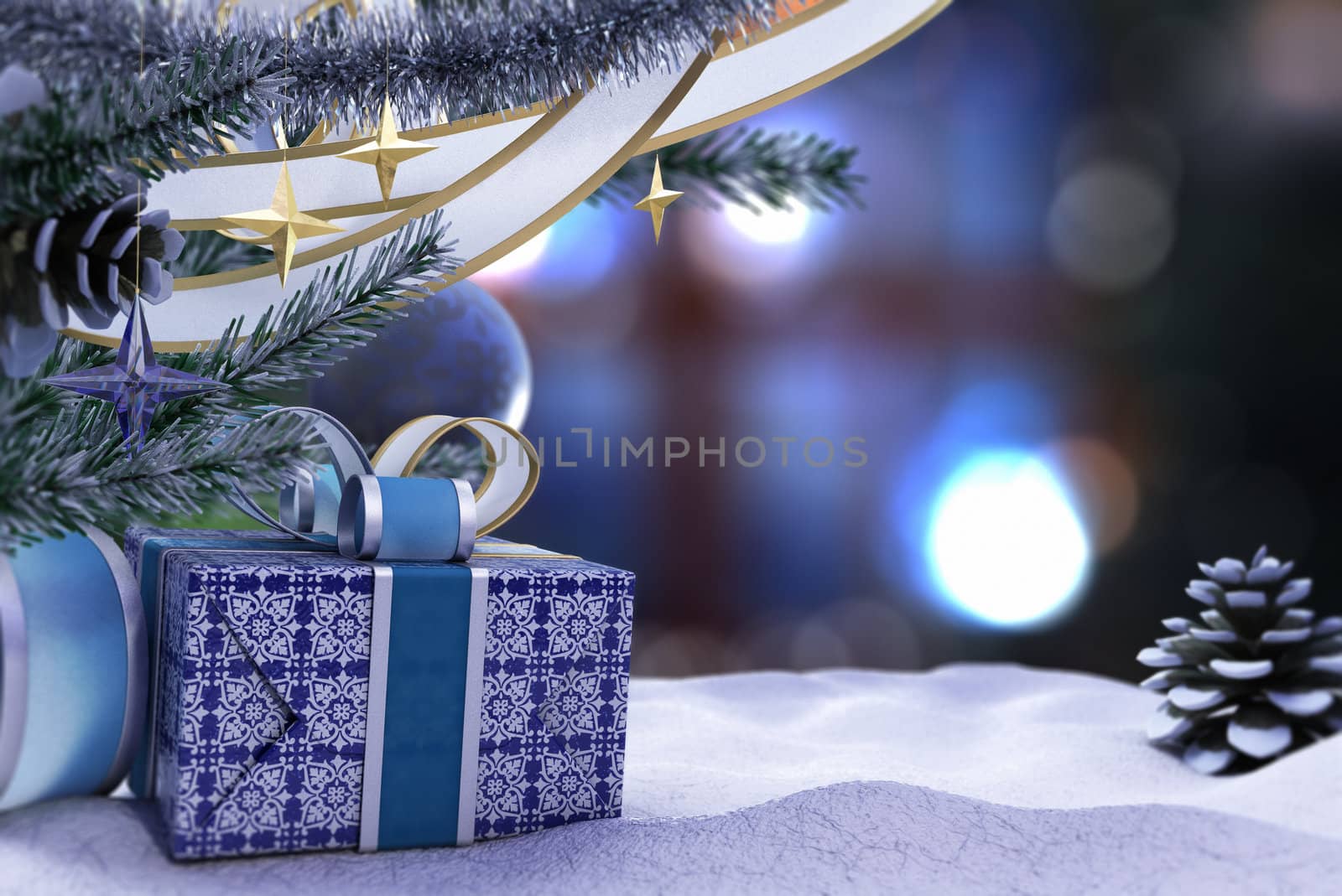 Happy New Year and Merry Christmas decorative composition