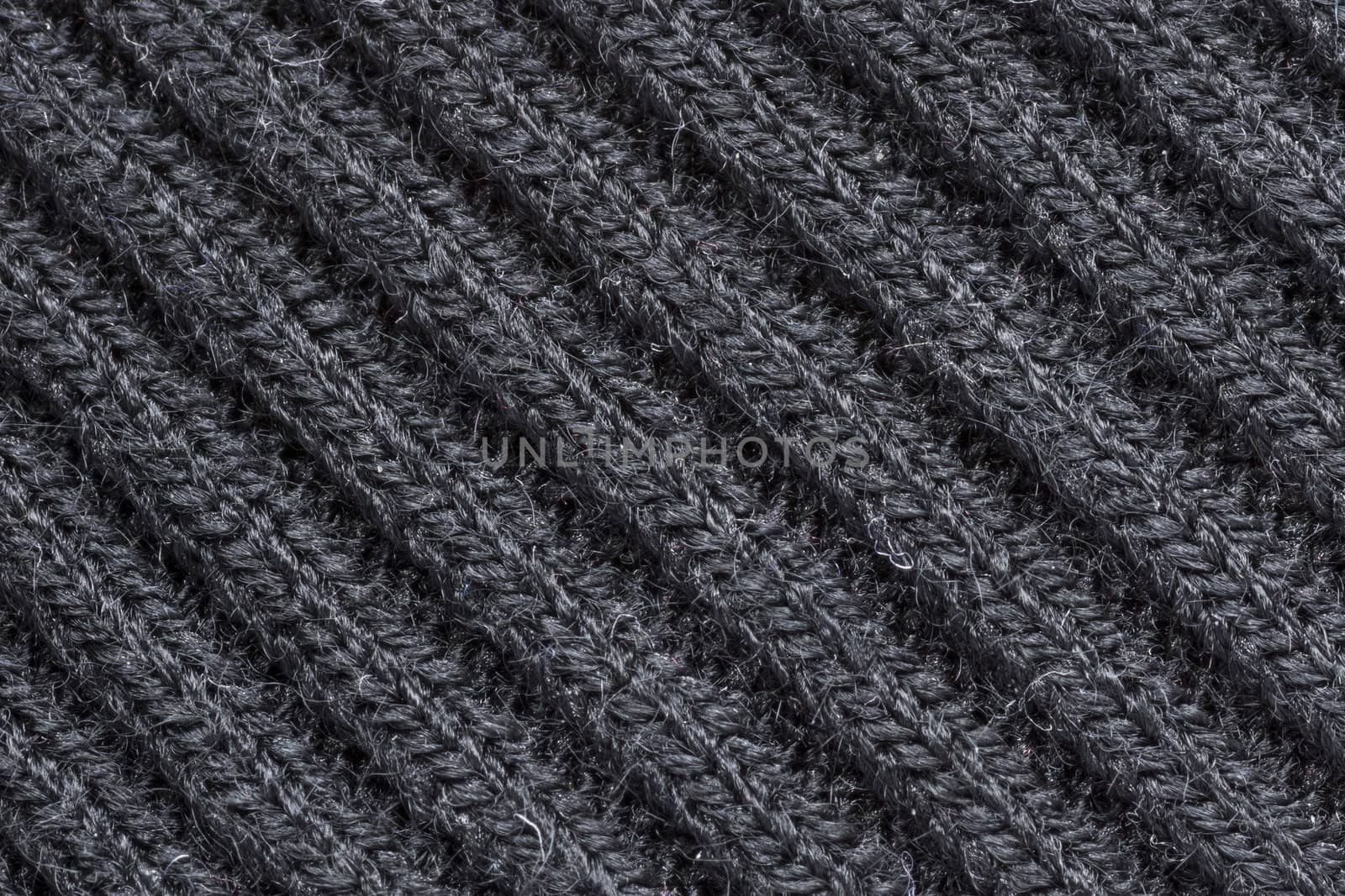 Close up shot of black wool fabric texture