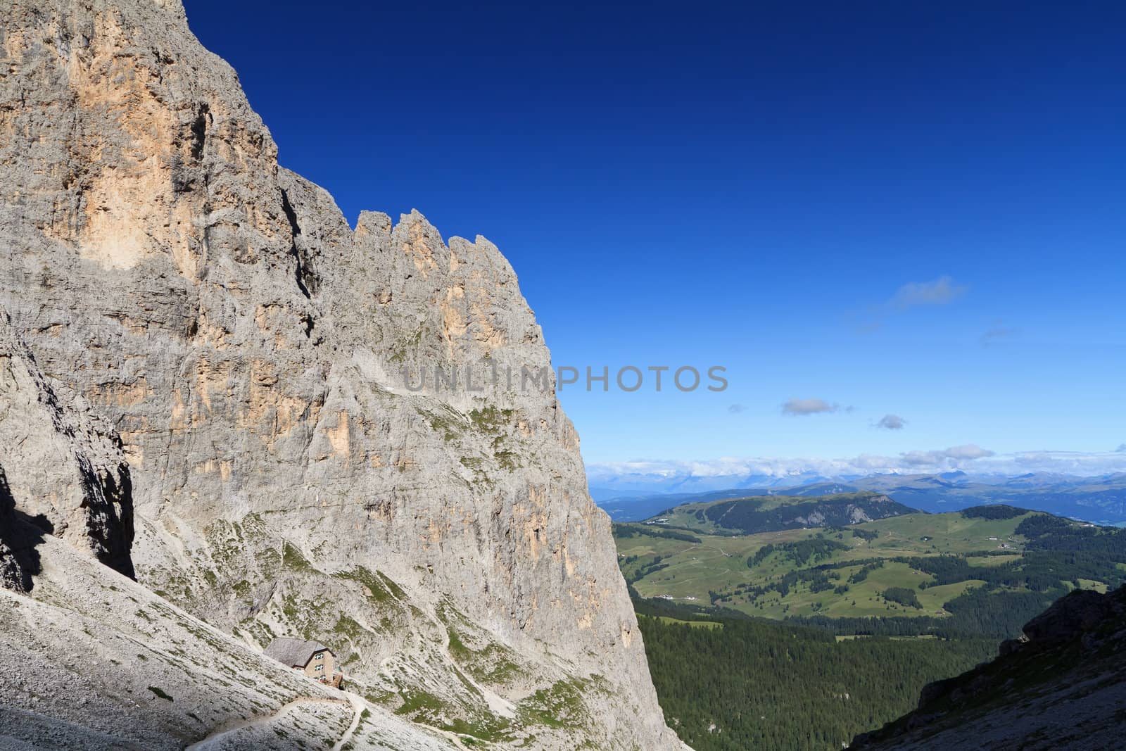 early morning on Dolomites, Sassolungo group, Italy