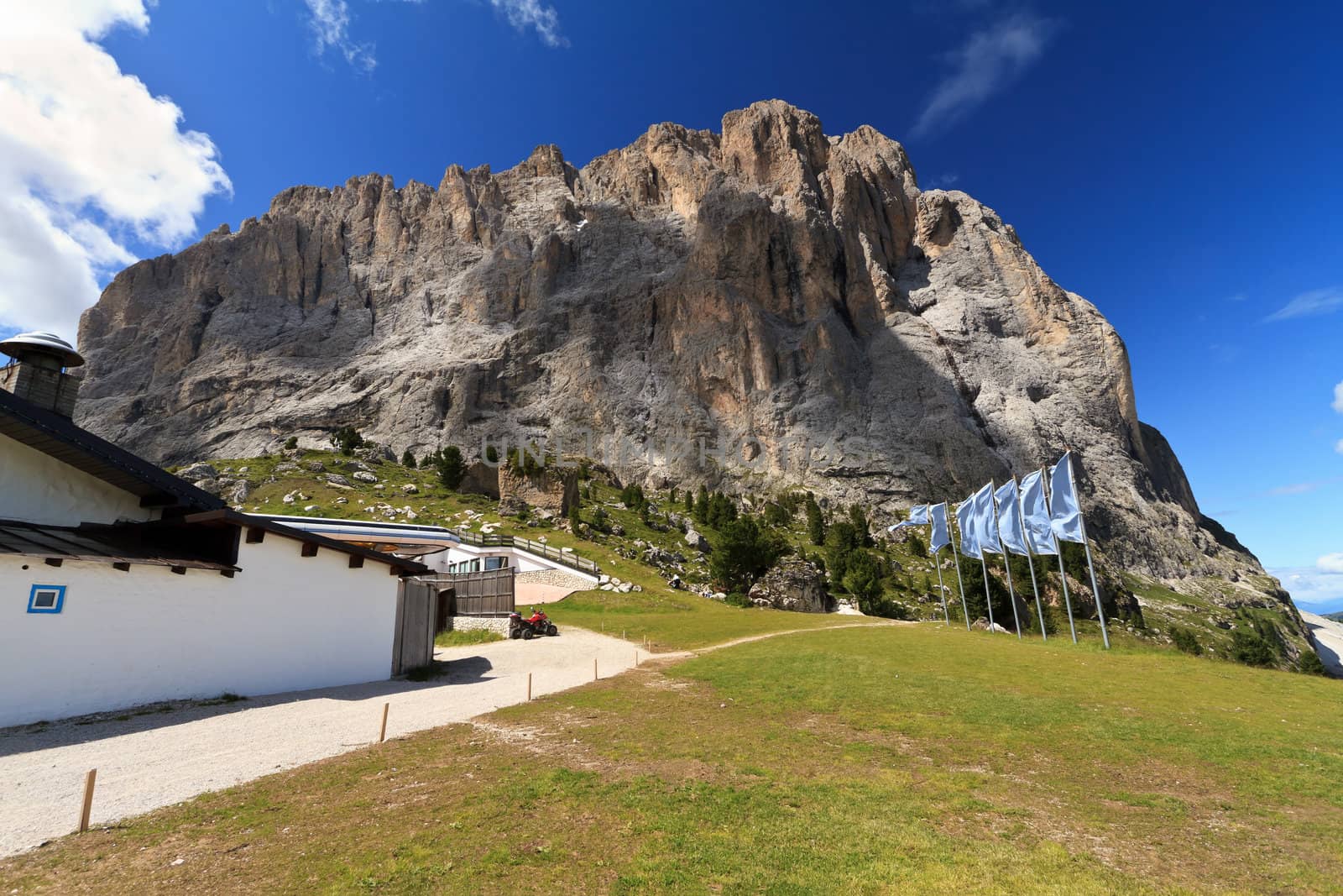 summer view of Langkofel - Sassolungo mountain, Trentino Alto Adige, Italy
