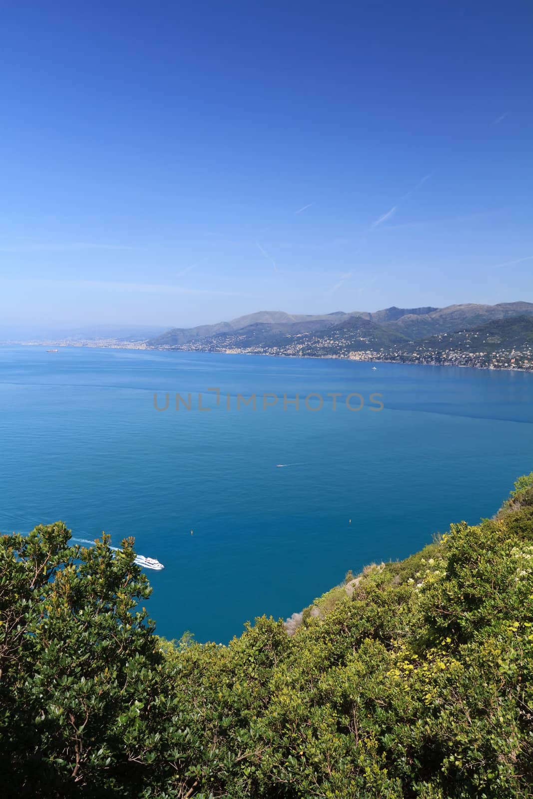 aerial view of Genoa Gulf, Liguria, Italy - vertical composition