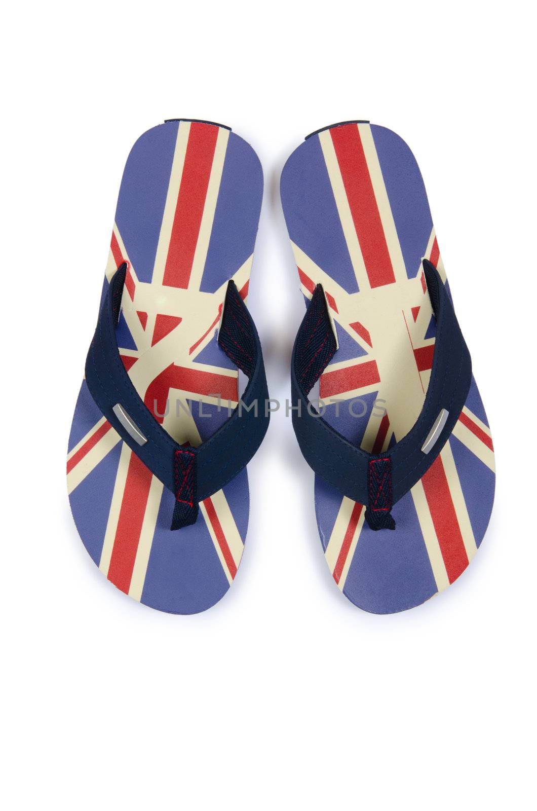 Flip flops with UK britain flag on white