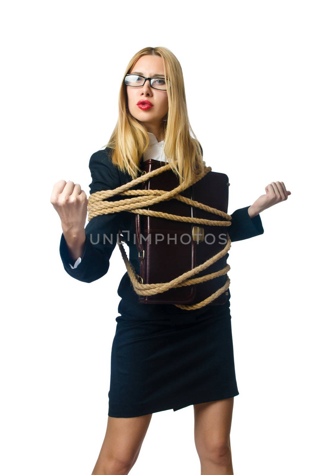 Woman in business concept on white