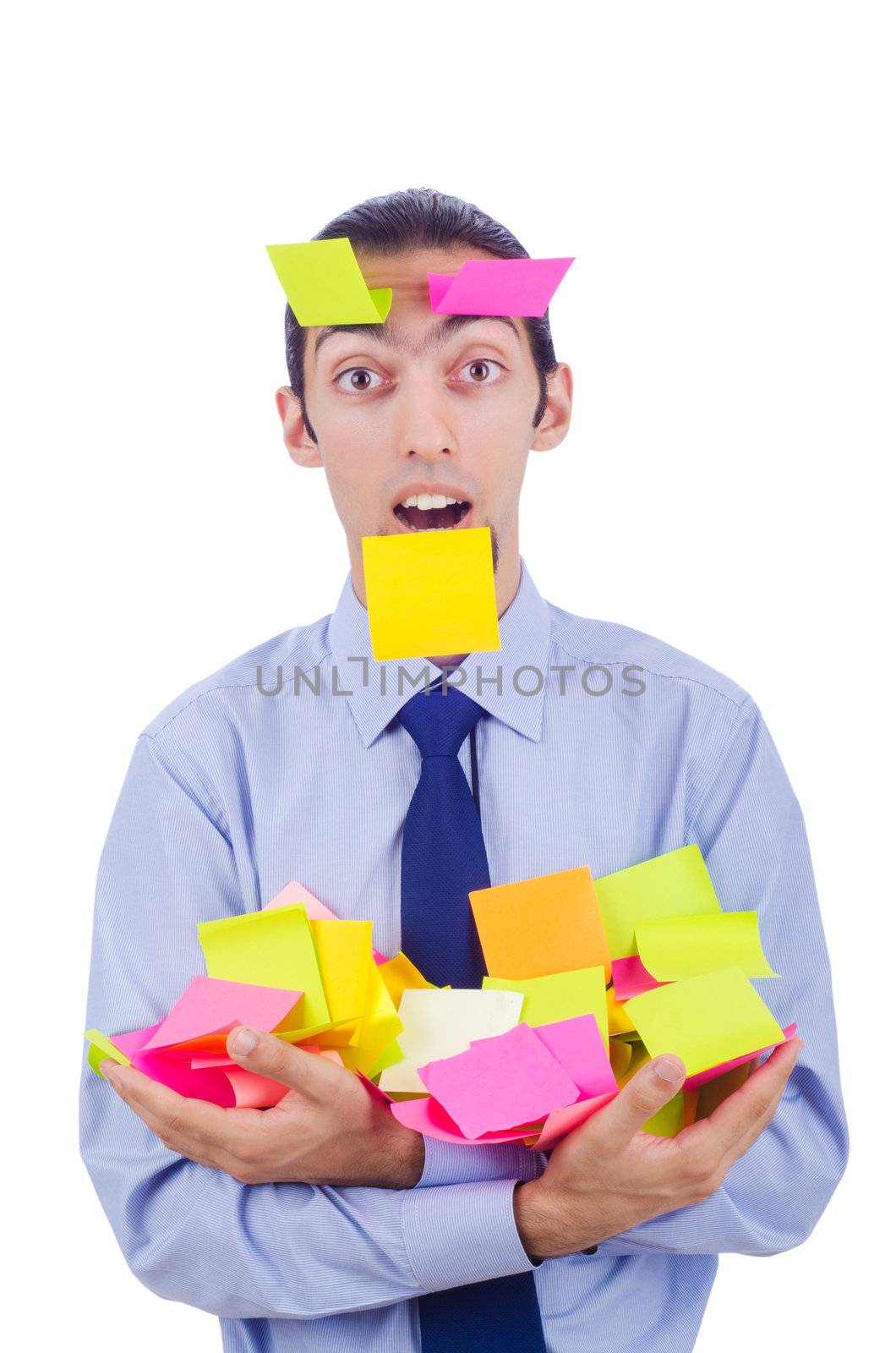 Man with lots of reminder notes