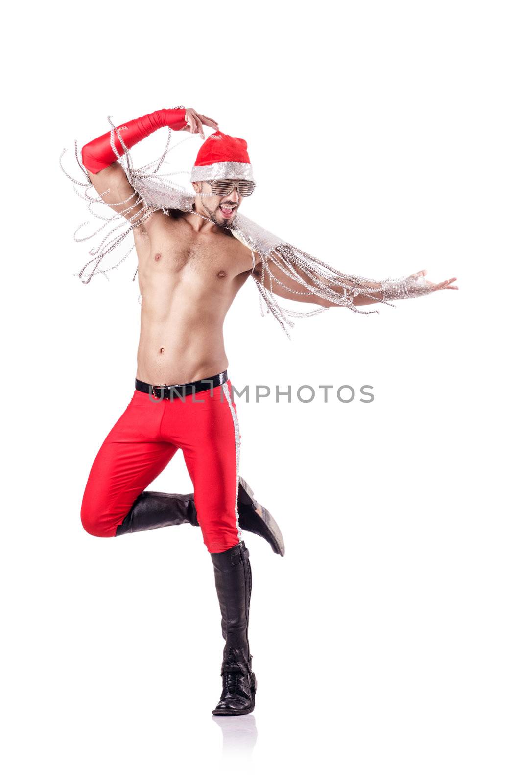 Dancing santa isolated on the white by Elnur