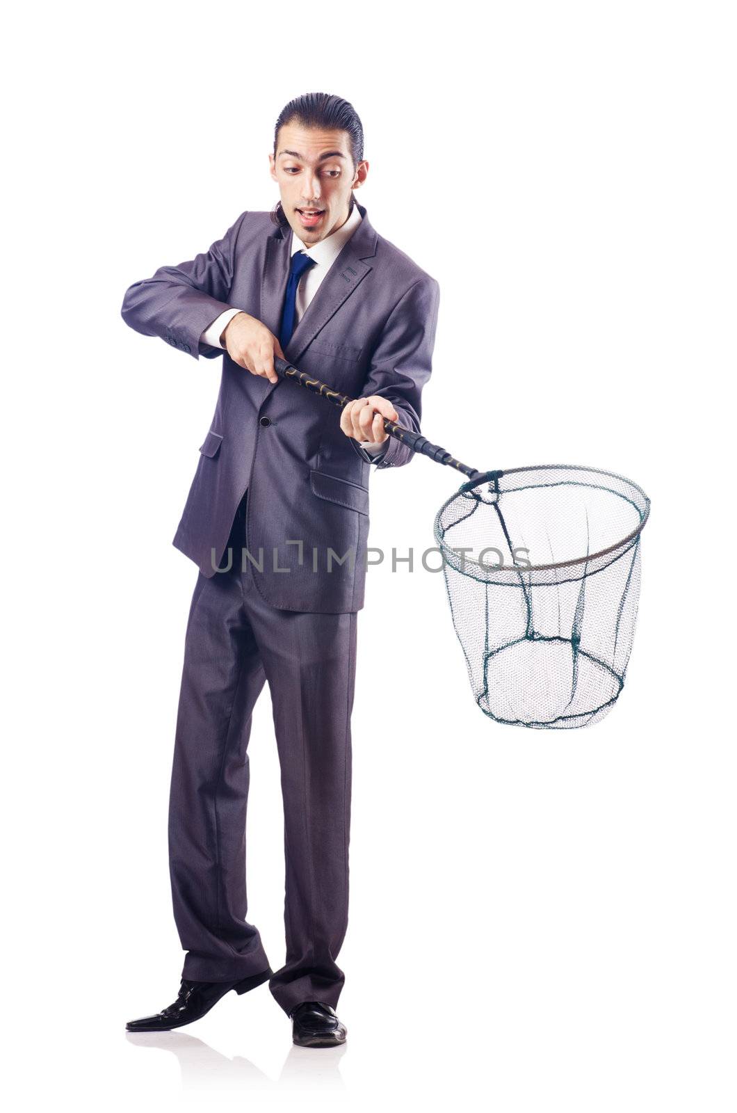 Businessman in business concept with net by Elnur