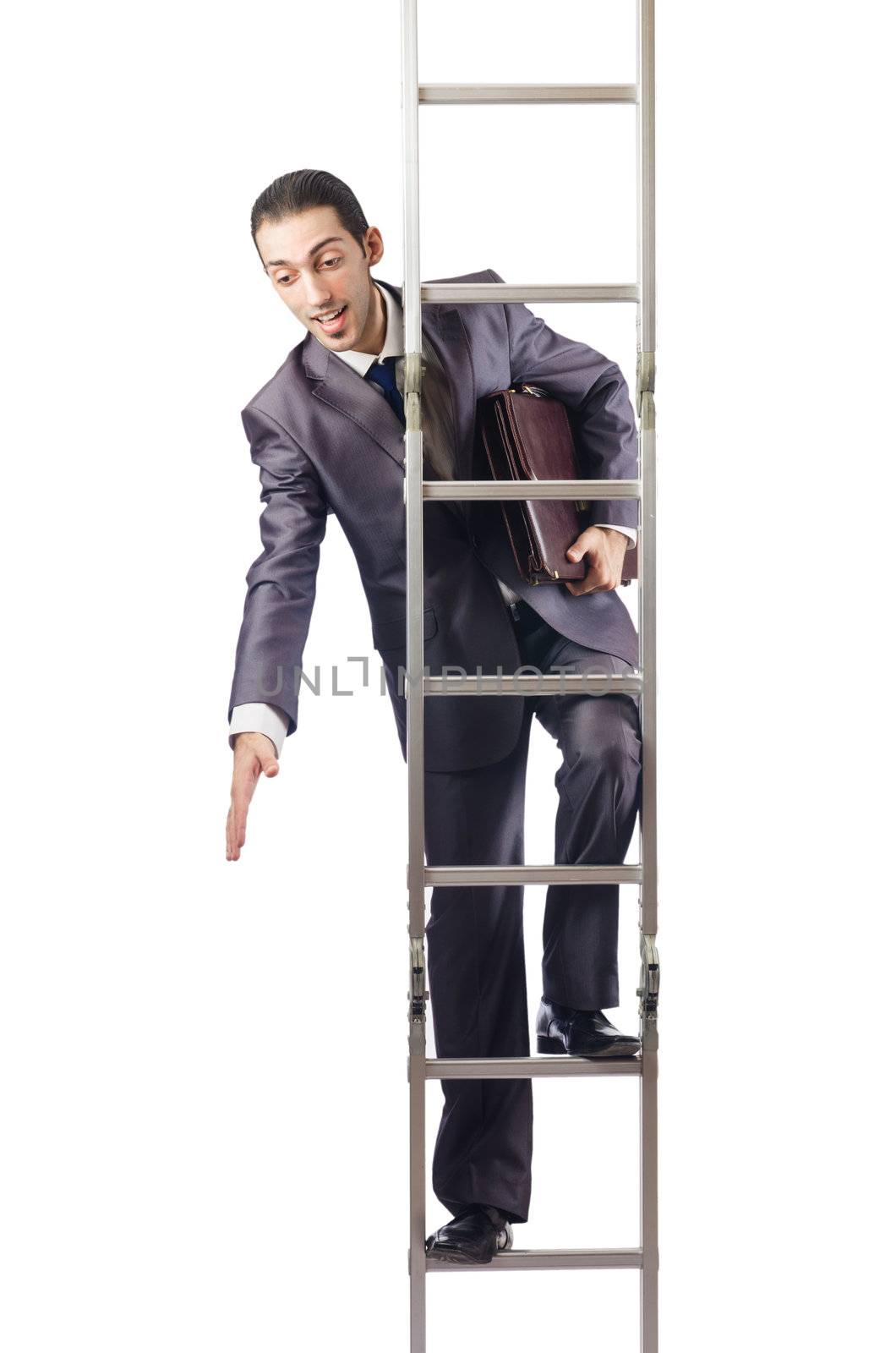 Businessman climbing the ladder isolated on white by Elnur