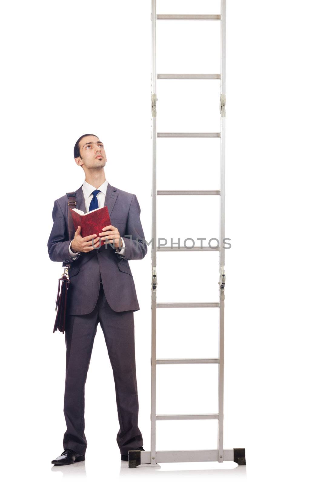Businessman climbing the ladder isolated on white by Elnur