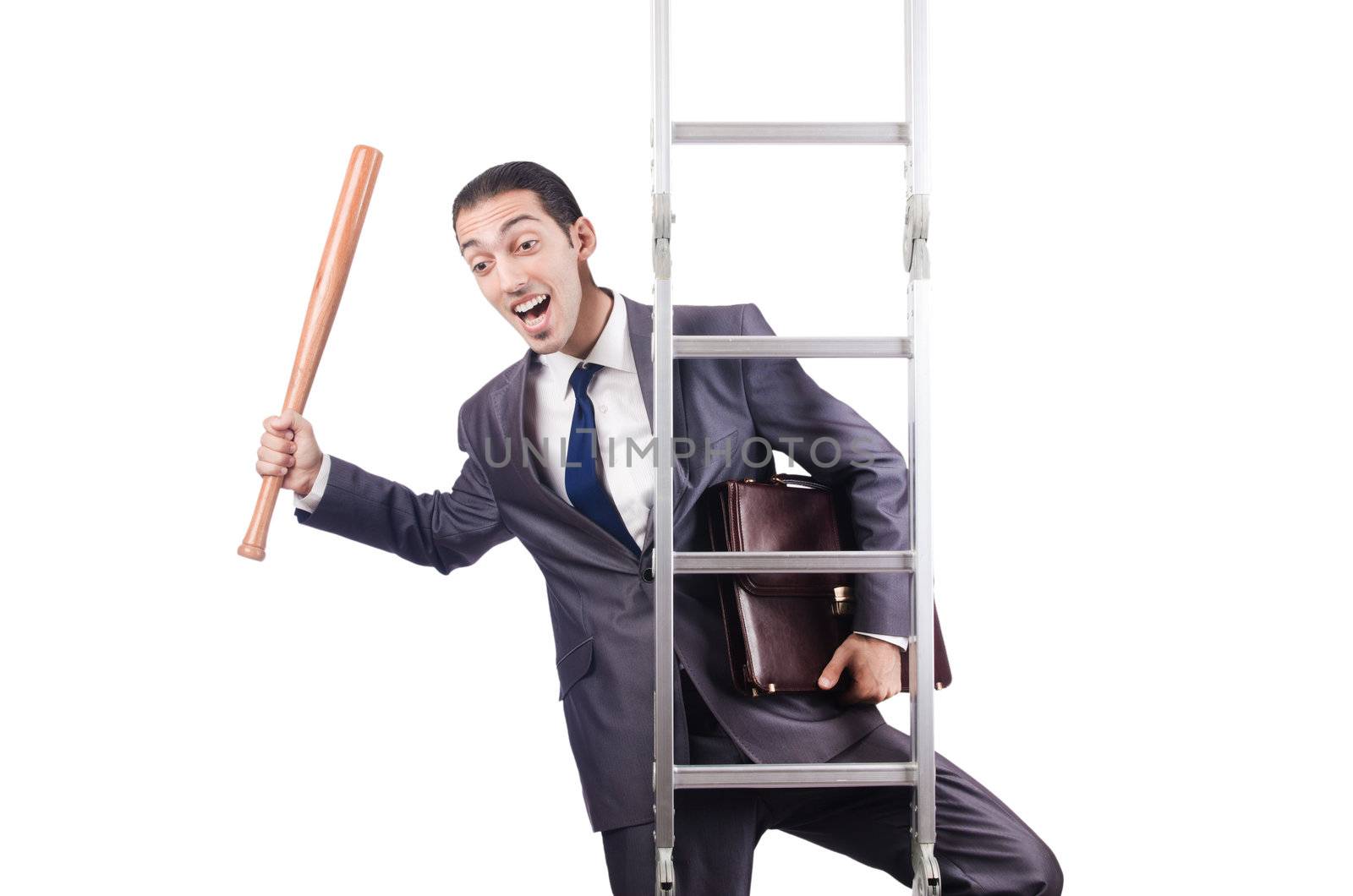 Businessman climbing the ladder isolated on white by Elnur