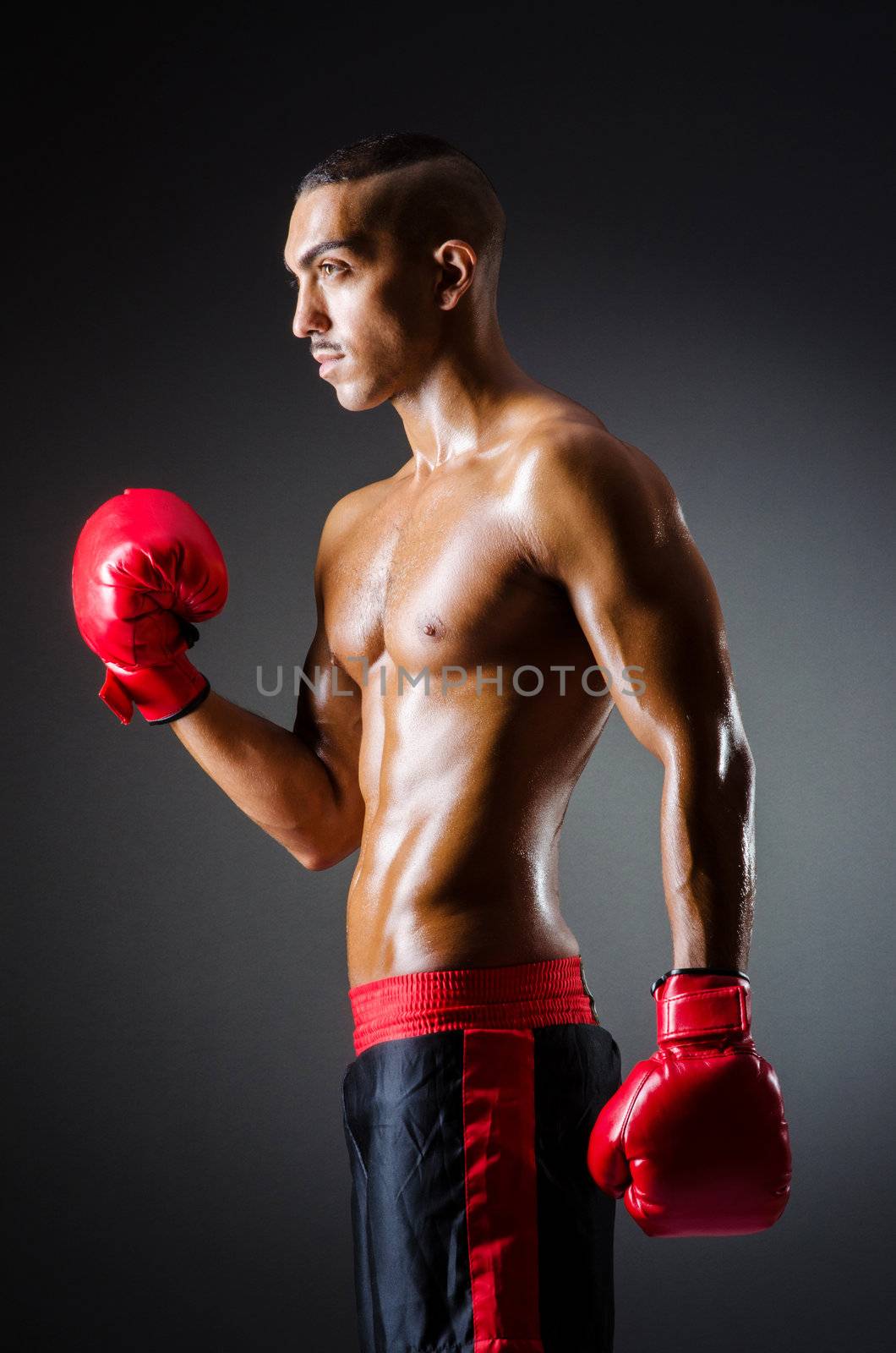 Muscular boxer in studio shooting