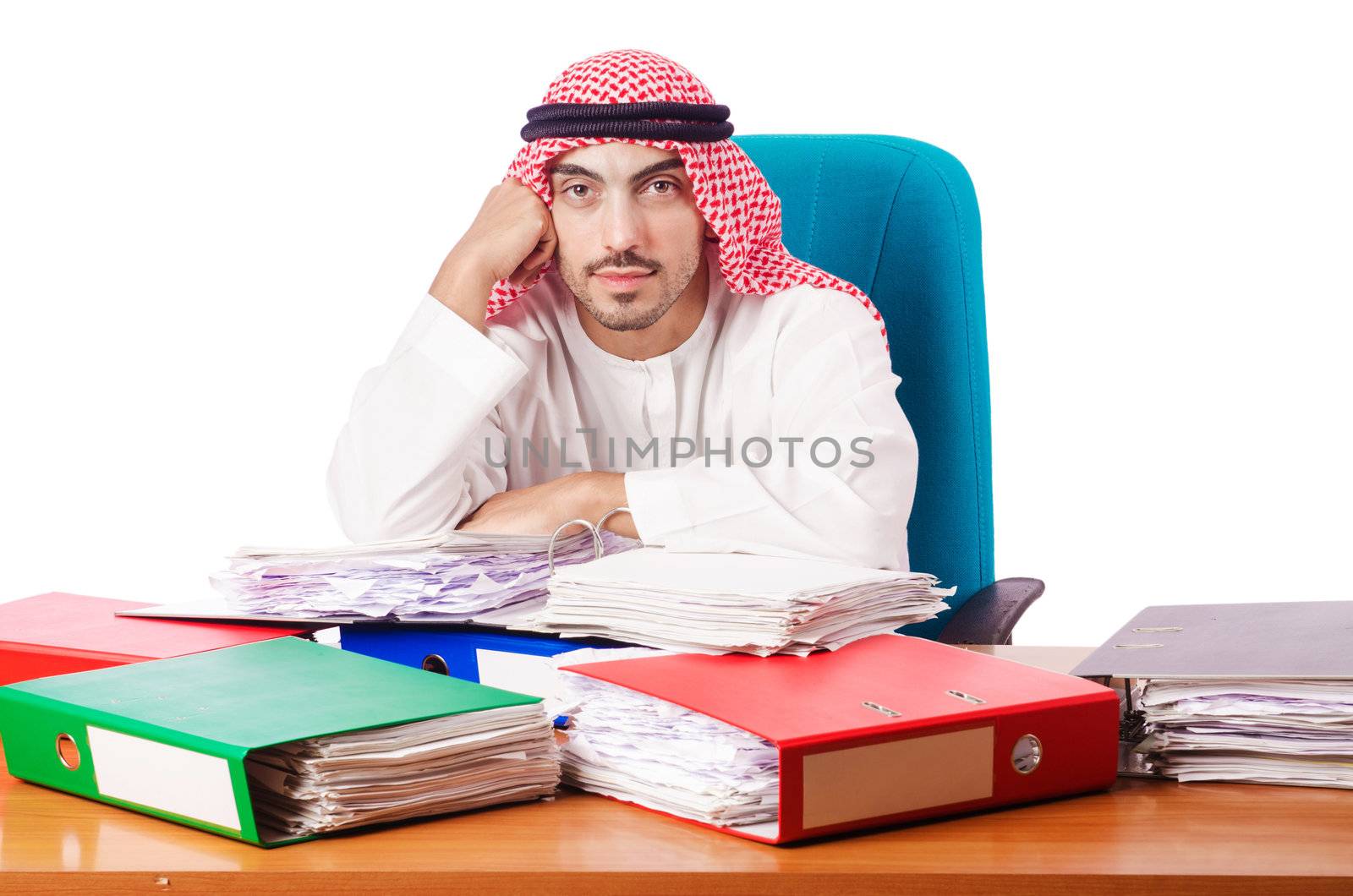 Arab businessman in business concept on white by Elnur