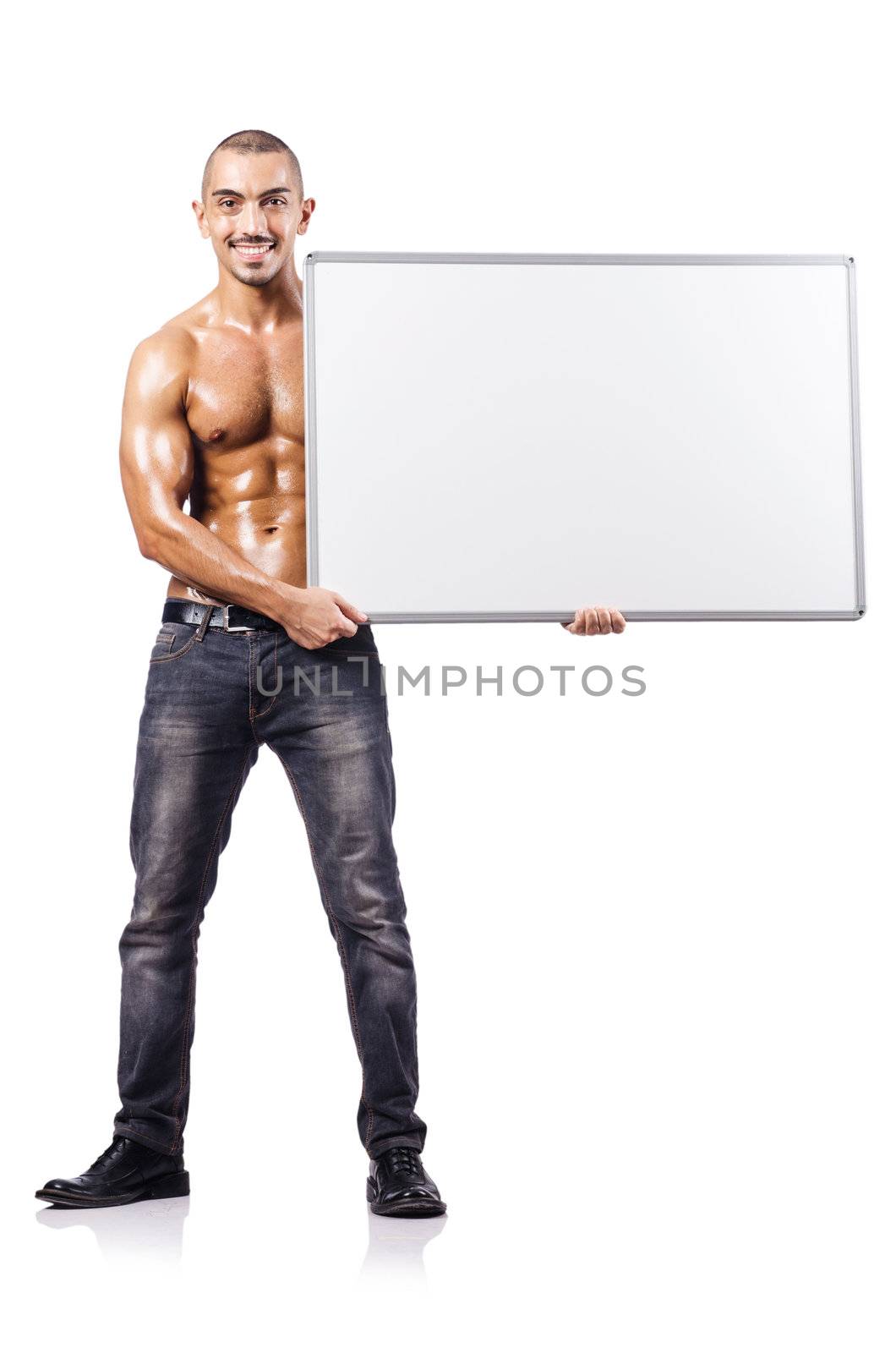 Naked man with blank board by Elnur