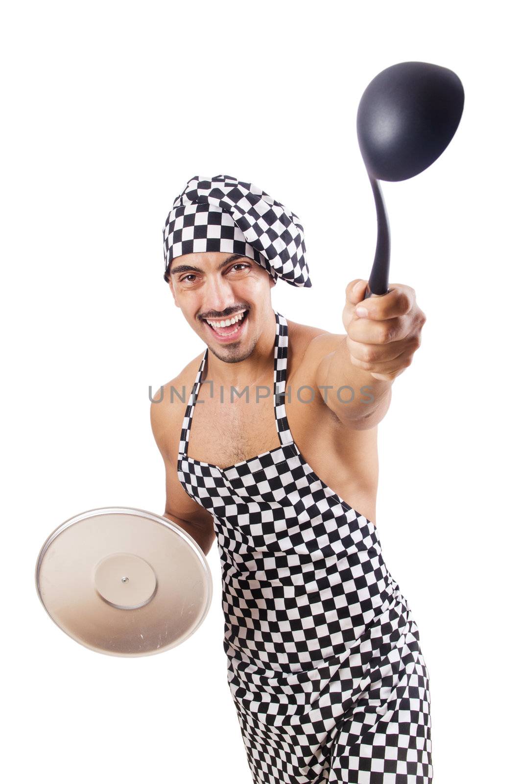 Sexy male cook isolated on the white