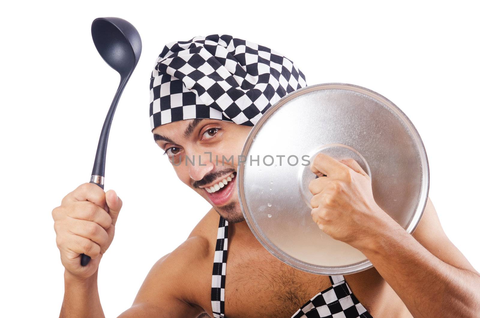 Sexy male cook isolated on the white