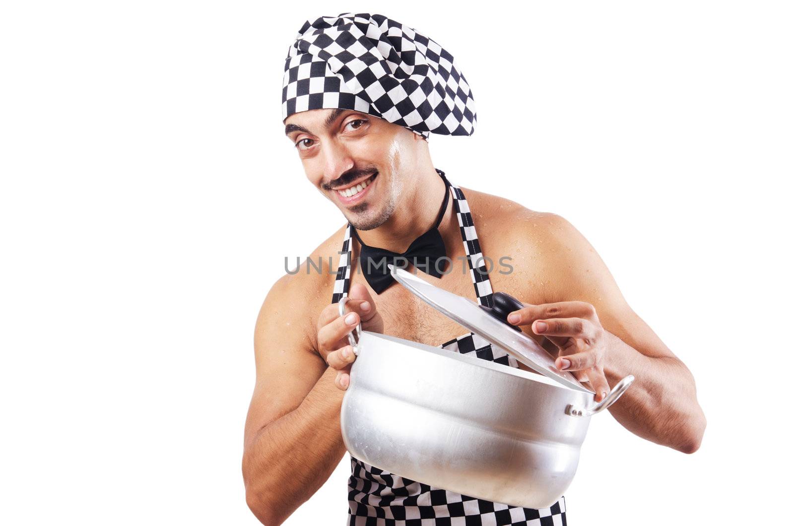 Sexy male cook isolated on the white