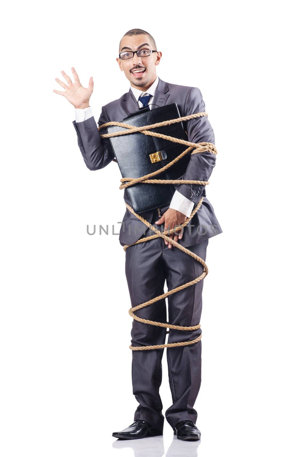 Businessman tied up with rope by Elnur