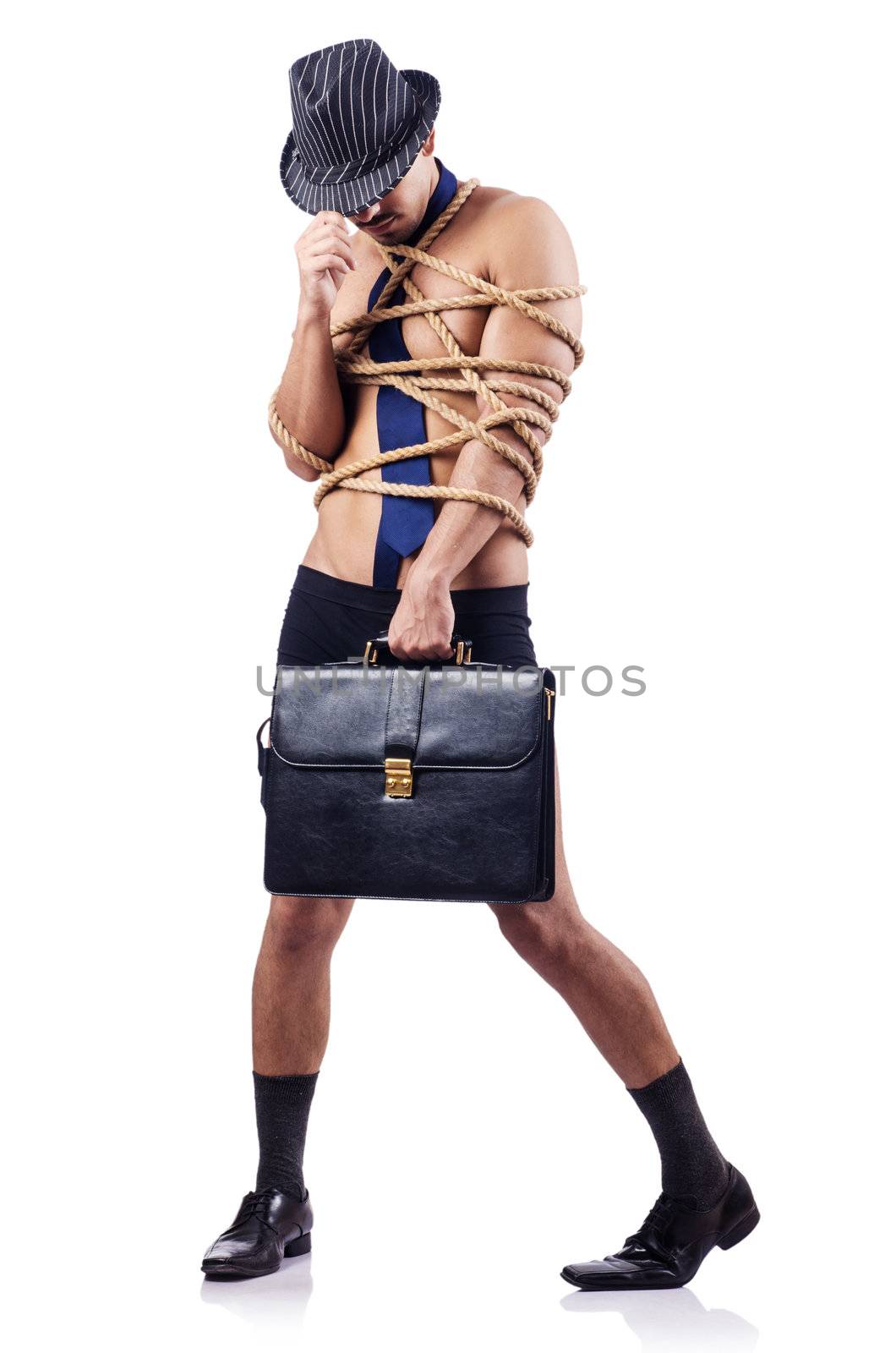 Businessman tied up with rope by Elnur