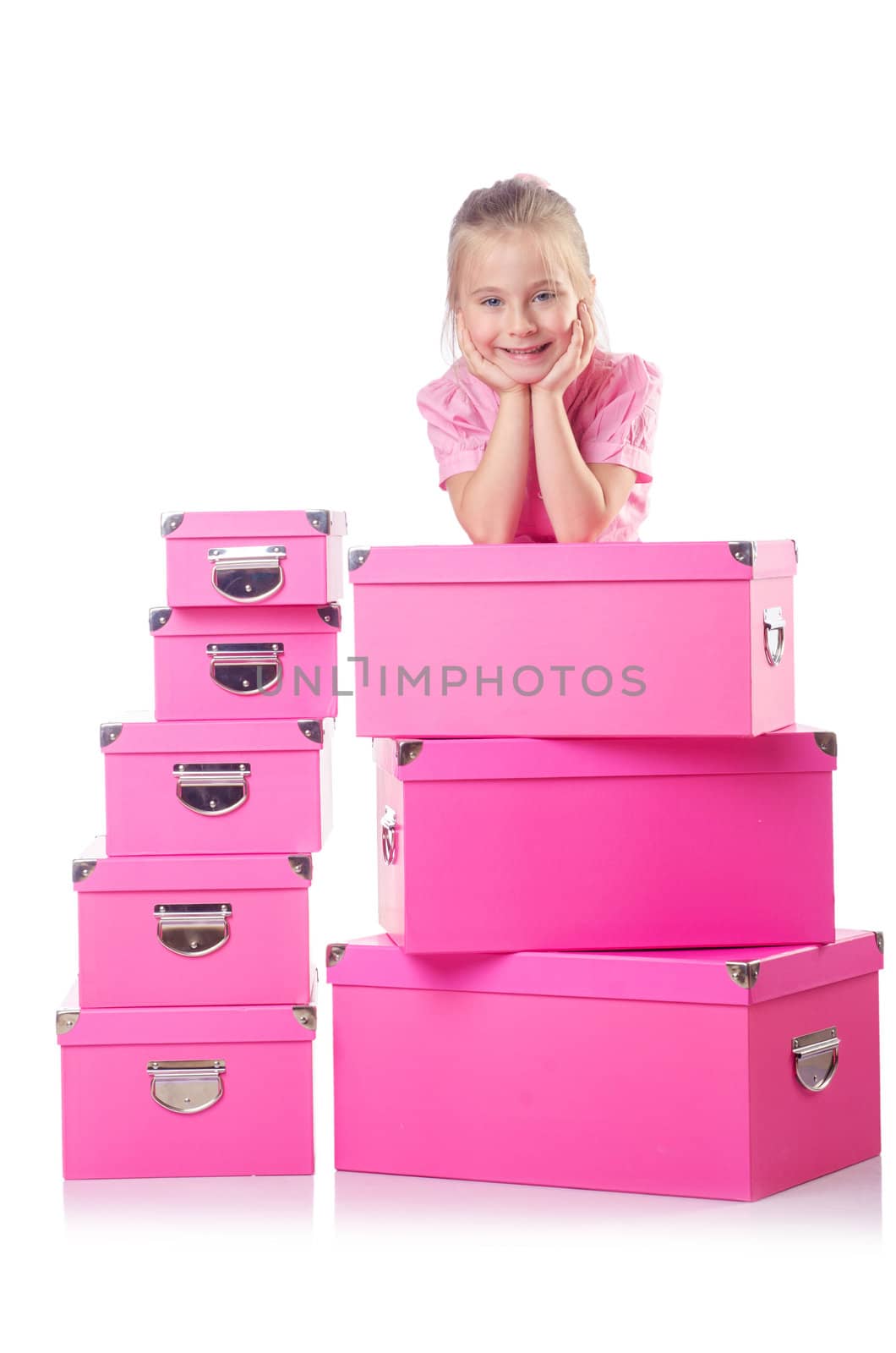 Little cute girl with lots of boxes by Elnur