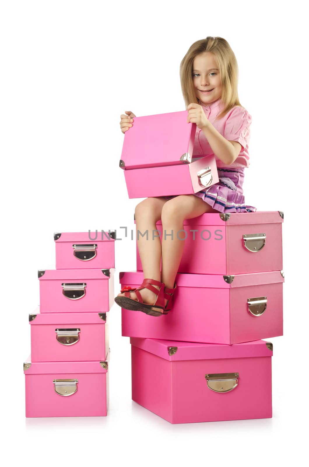 Little cute girl with lots of boxes by Elnur