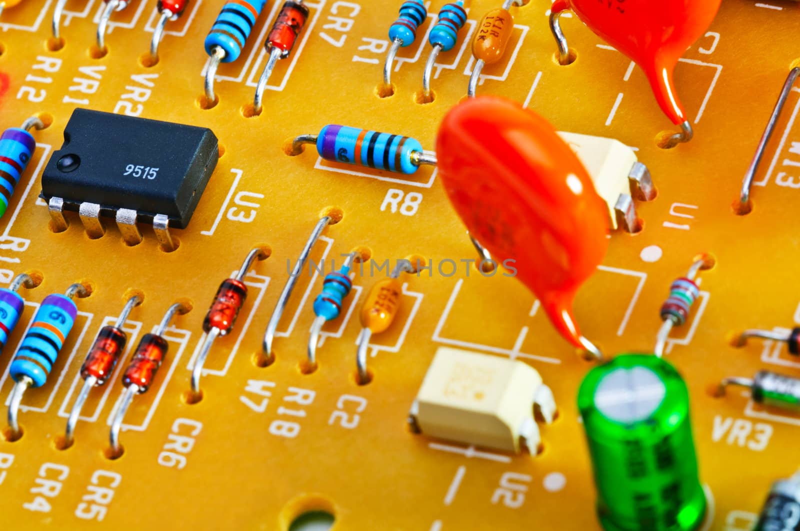 Close-up of the board with electronic components.