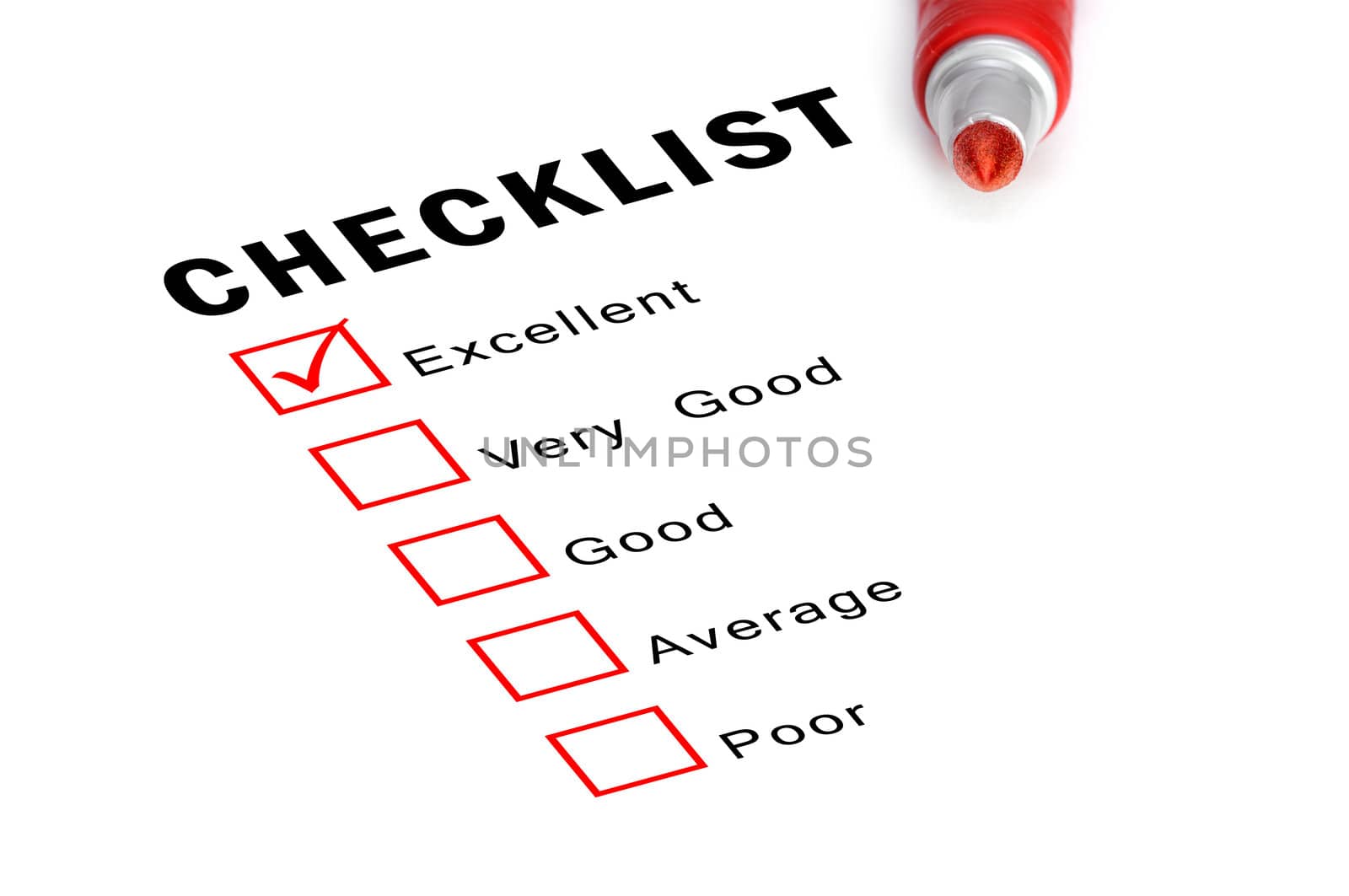 Checklist with red marker and checked boxes.  by lobzik