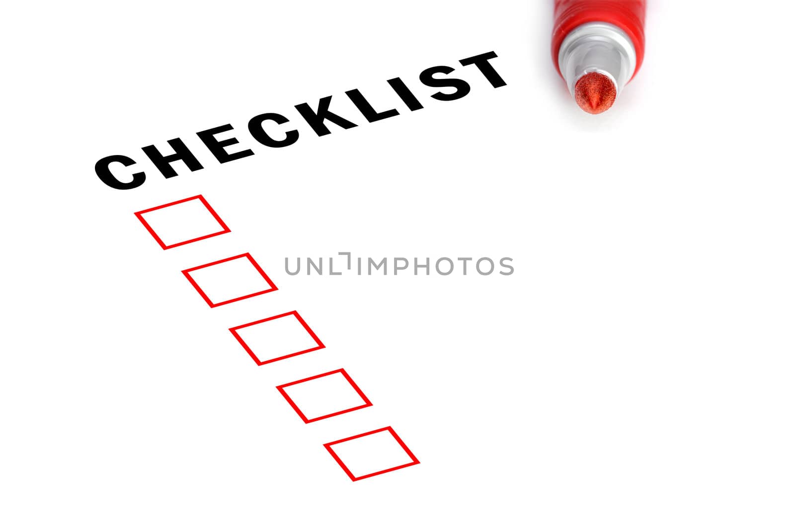 Checklist with red marker and checked boxes.  by lobzik