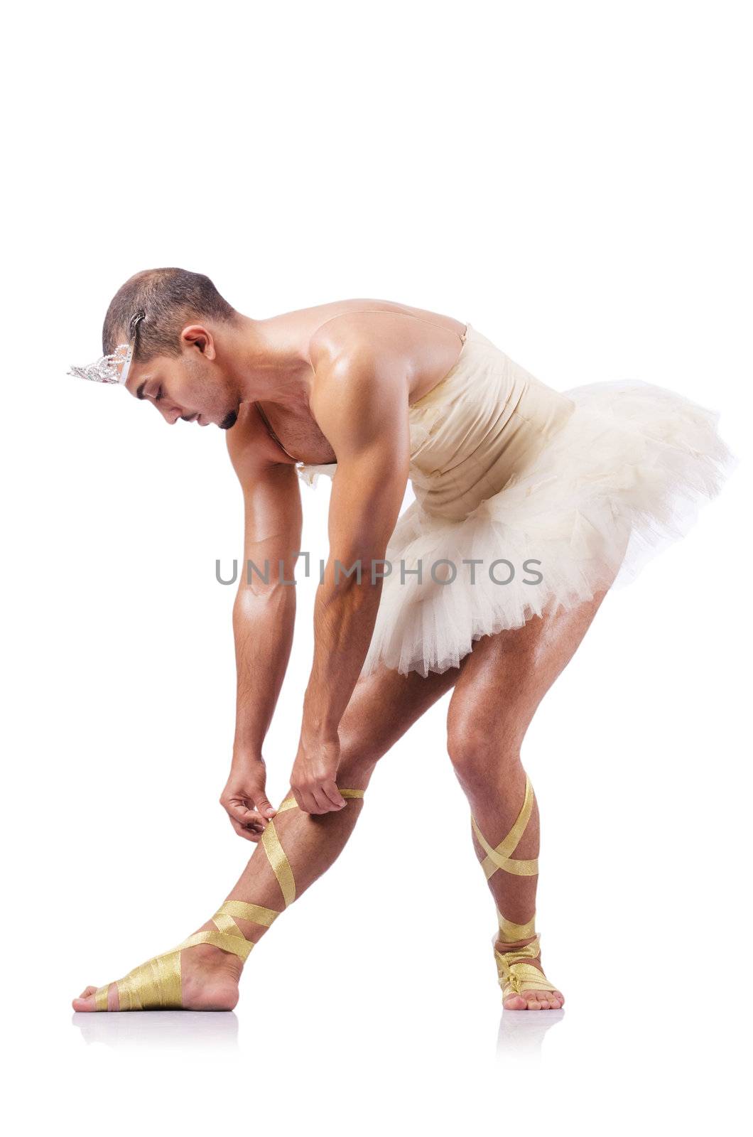 Muscular ballet performer in funny concept