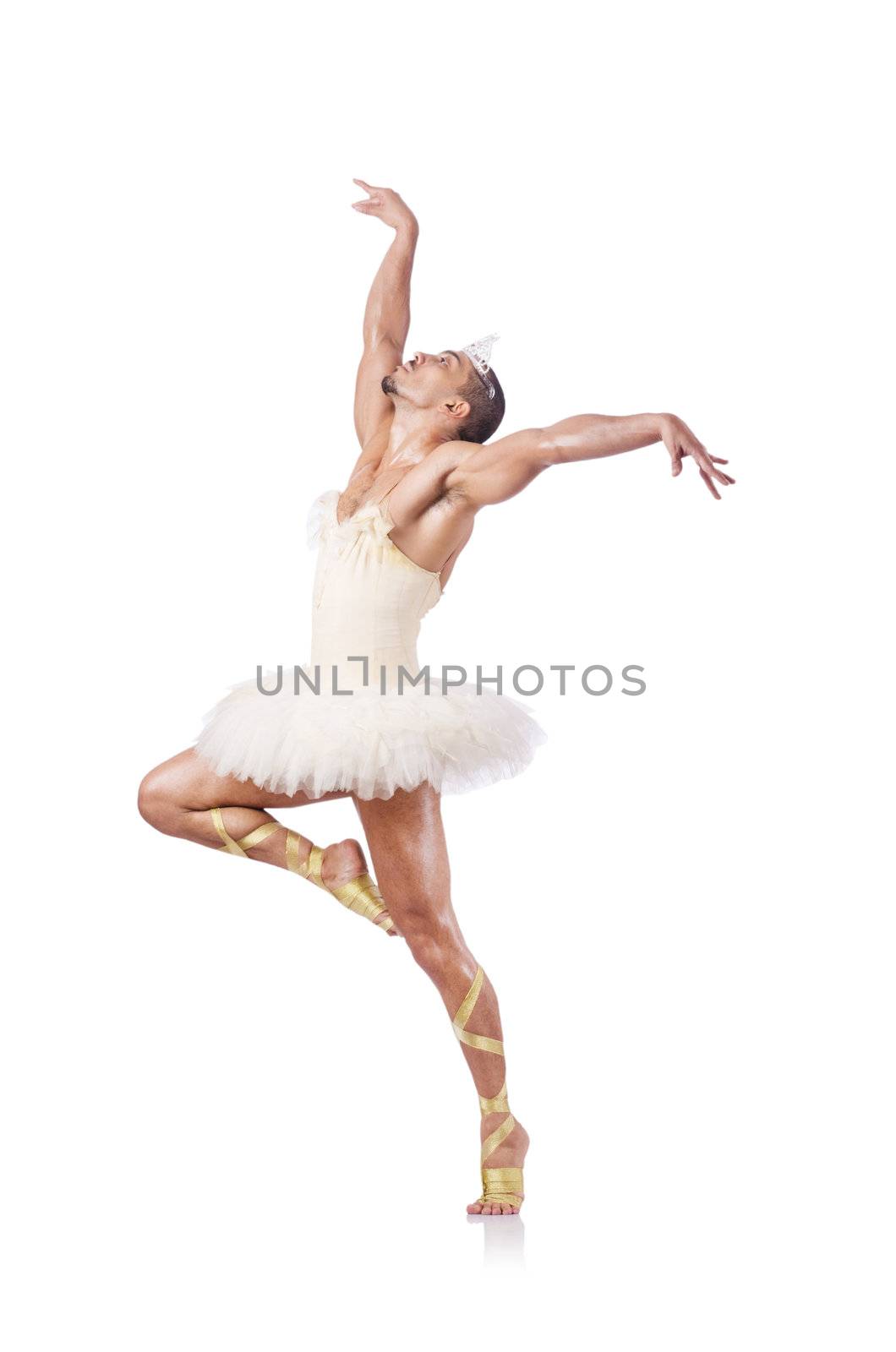 Muscular ballet performer in funny concept