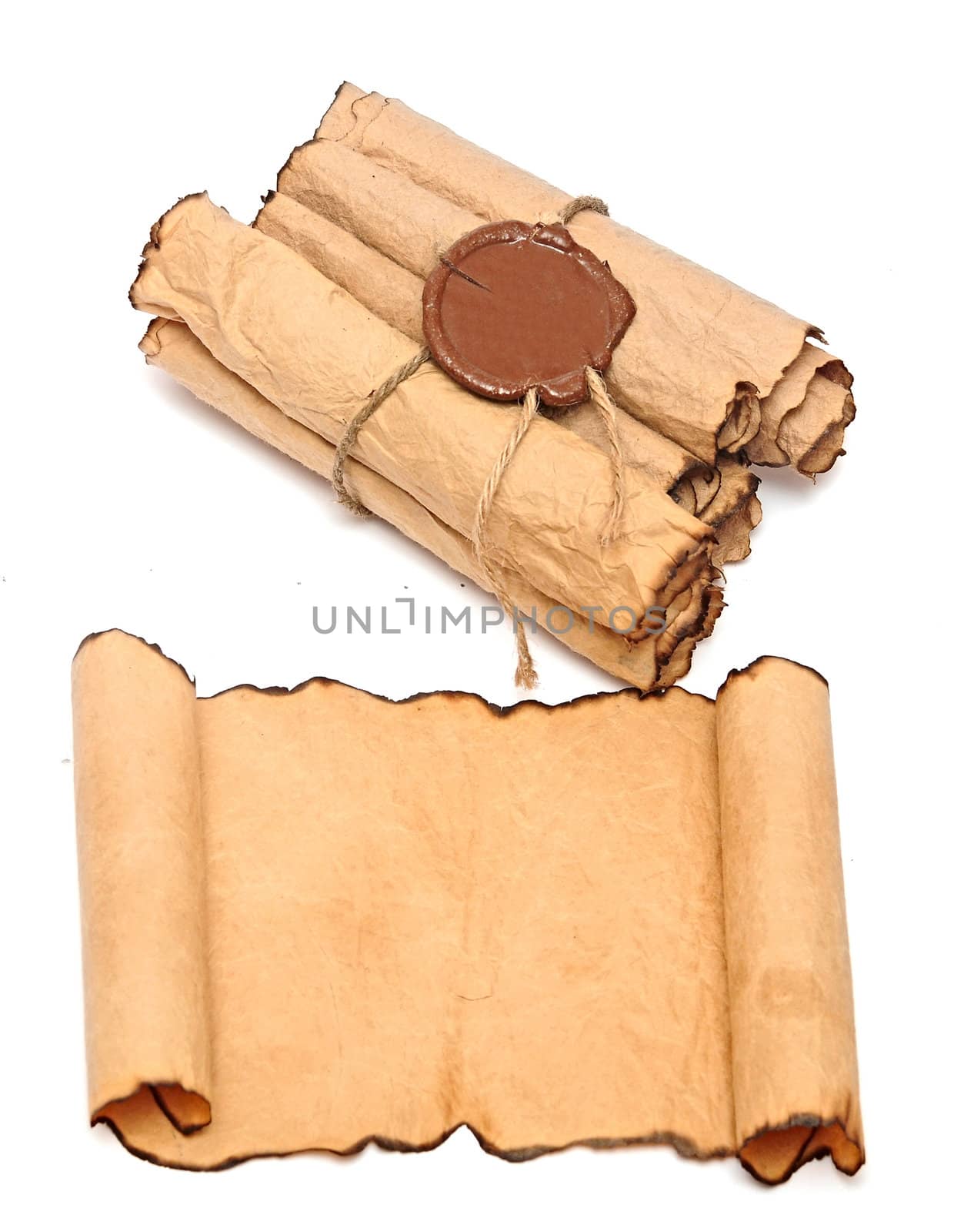Ancient antique scrolls on white