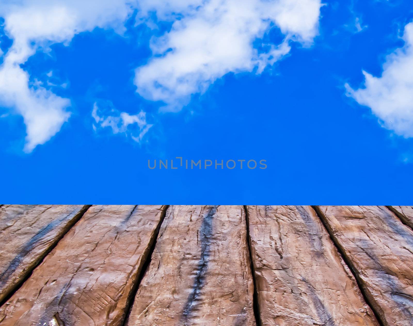 texture of perspective Old wood floor and cloudy sky