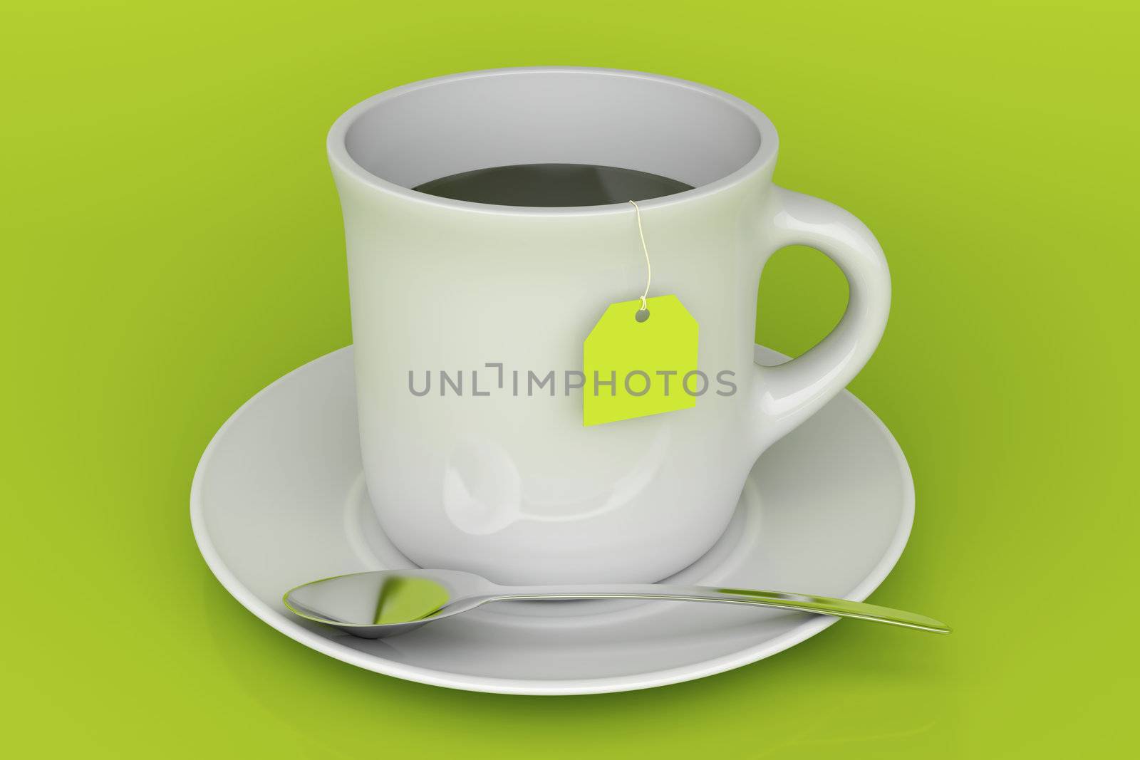 Tea cup on green background