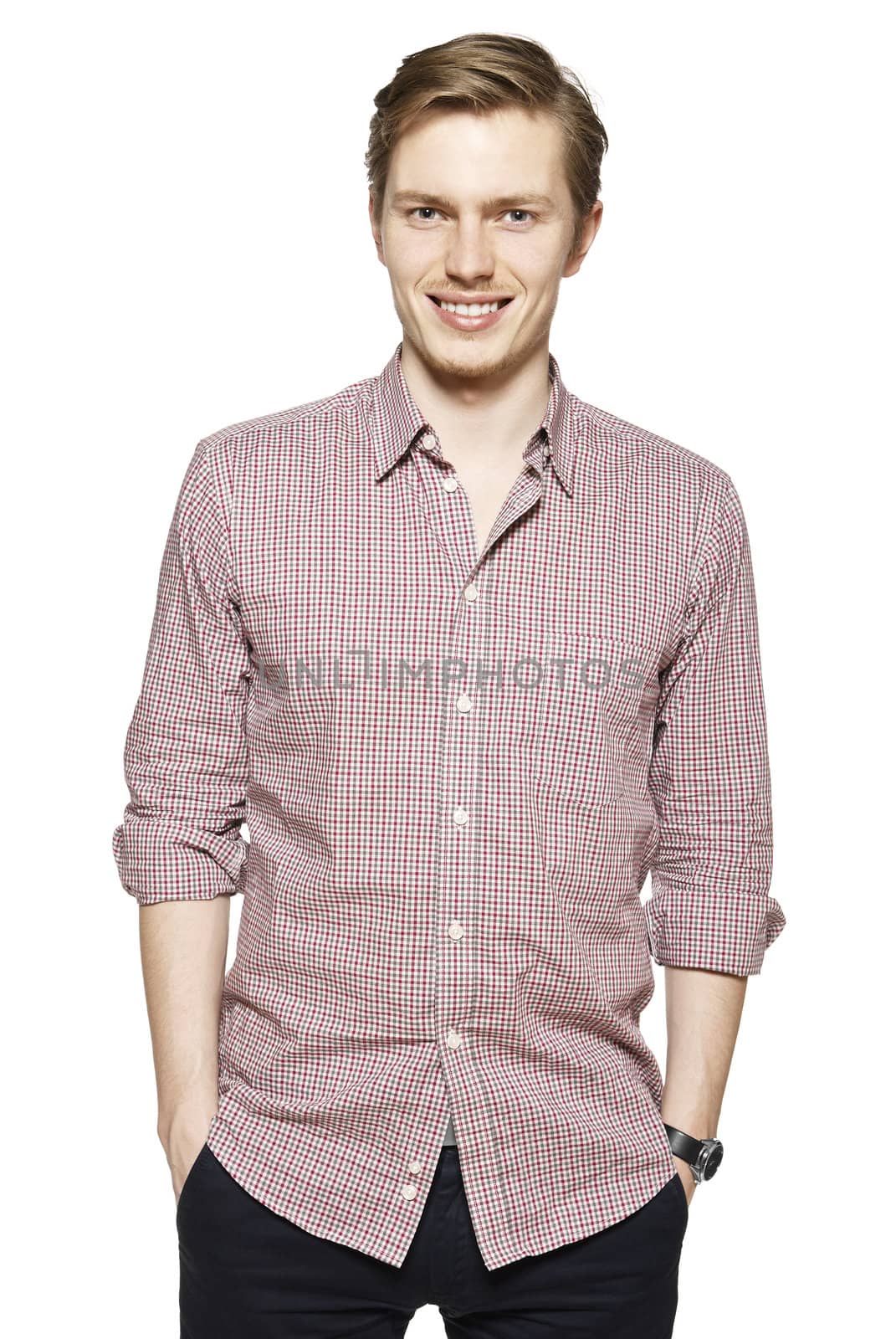 Studio shot of young man against a white background.