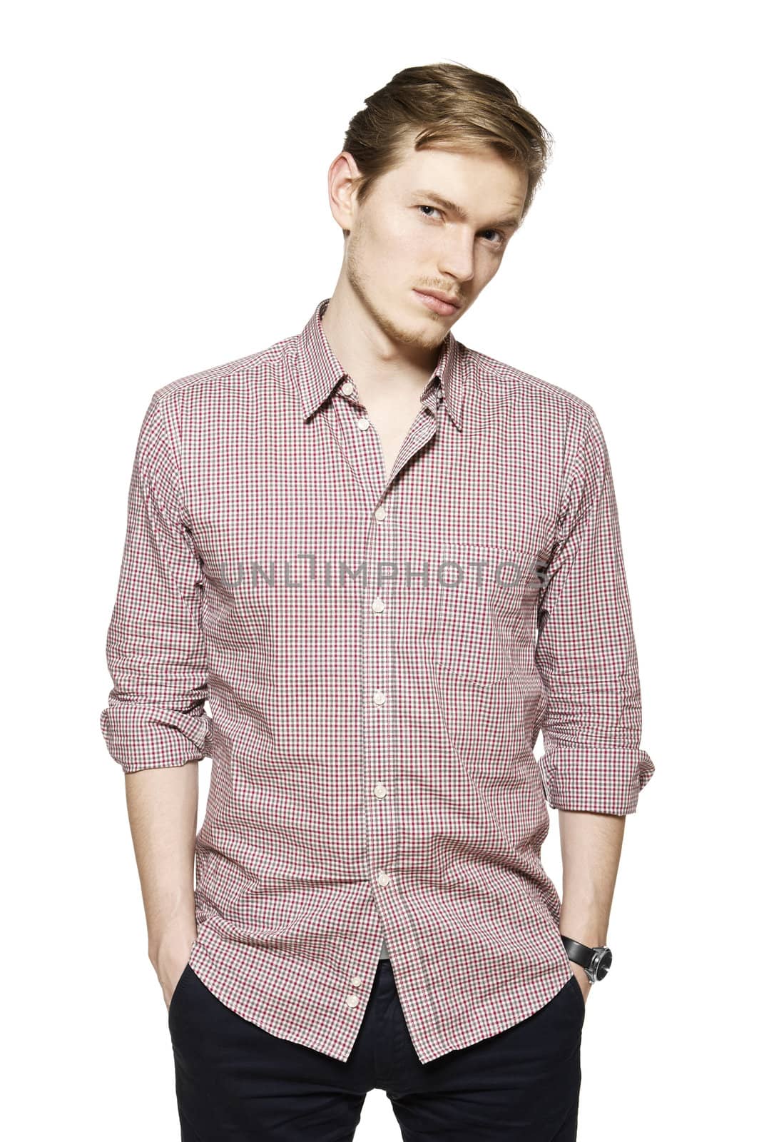 Studio shot of young man against a white background.