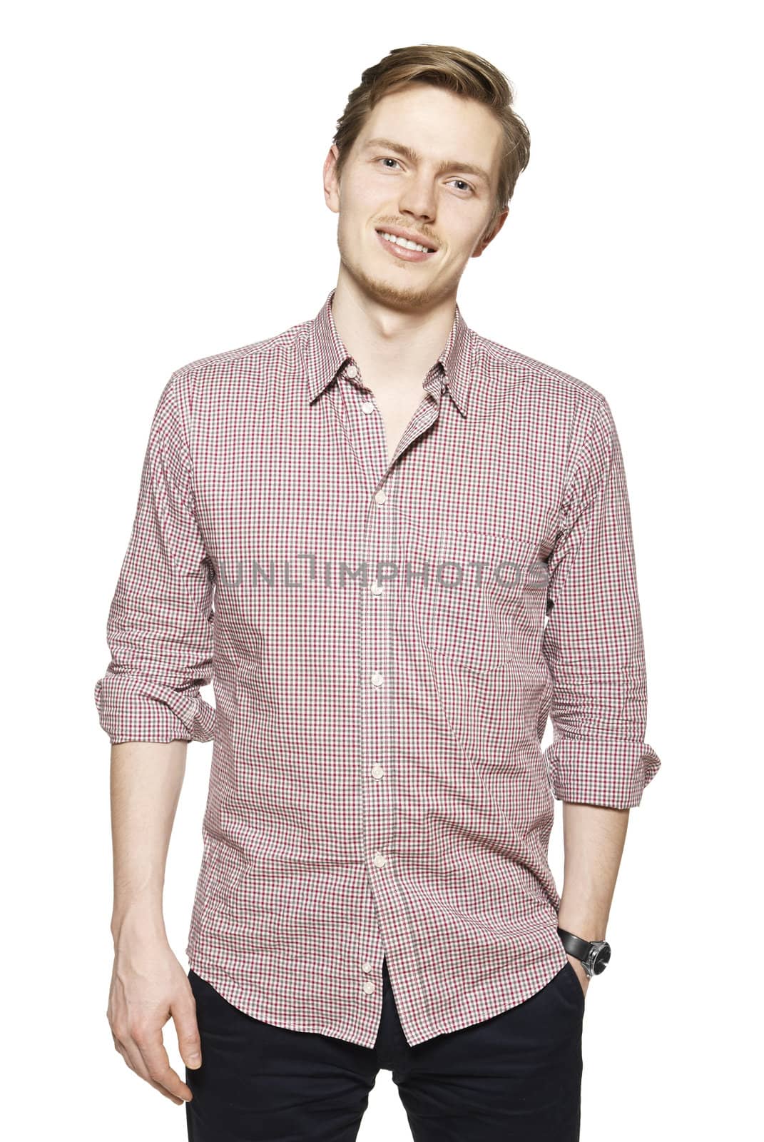 Young man against a white background by filipw