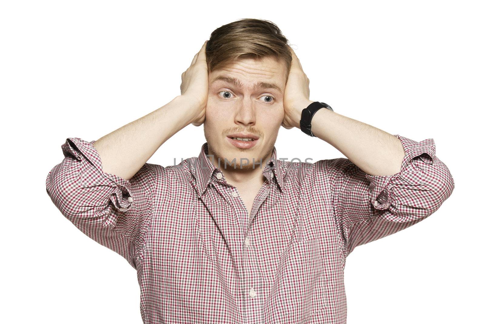 Young man against a white background by filipw