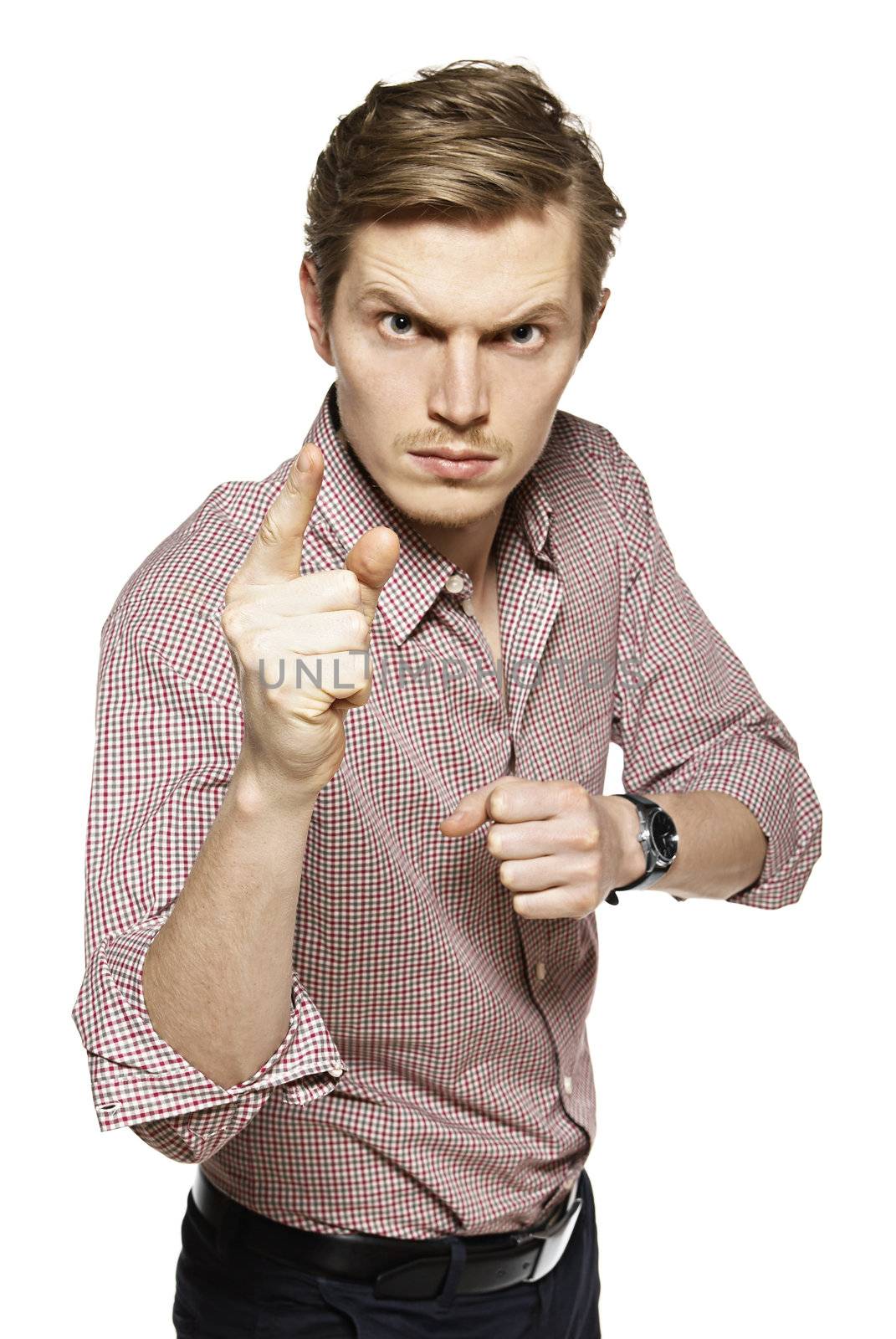 Studio shot of young man against a white background.