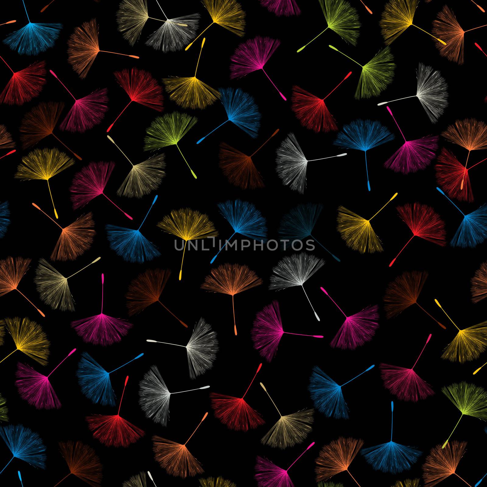 Dandelions flying seed pattern in colors