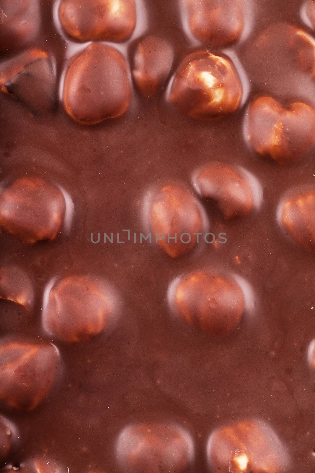 Closeup view of milk chocolate with hazelnuts