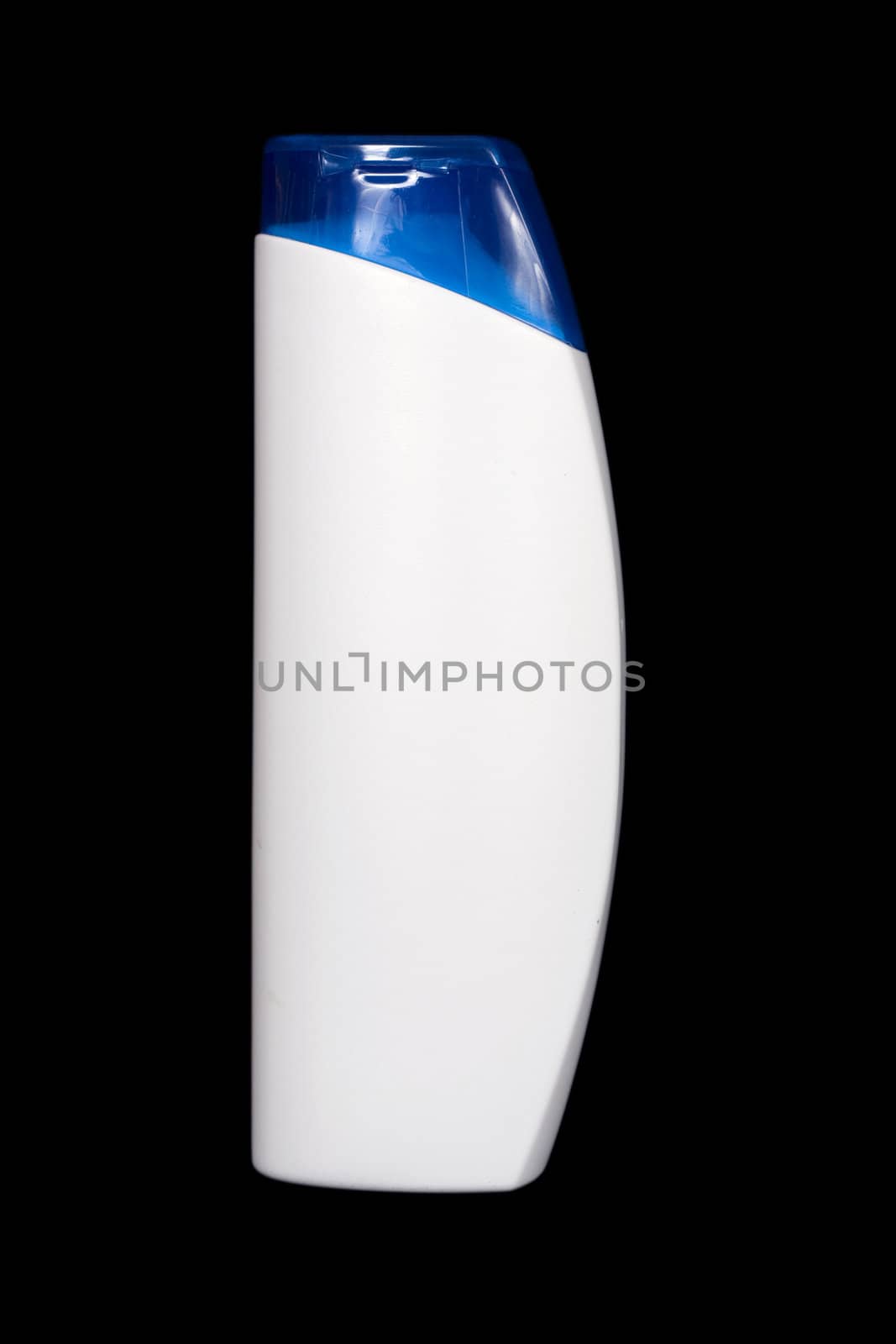 Blind white plastic bottle isolated over black
